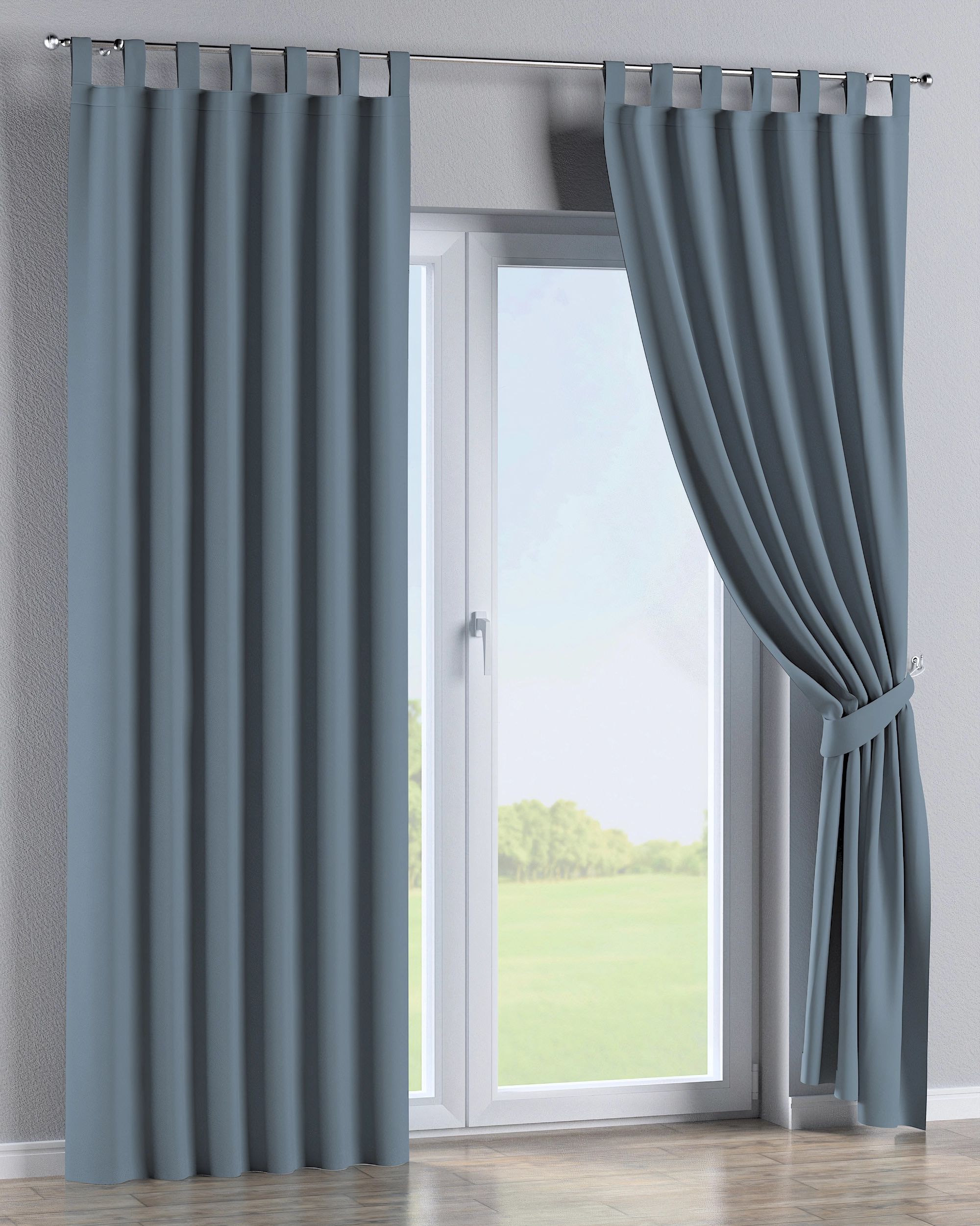 Rideau à pattes 1 pièce couleur bleu tissu black-out (hover)