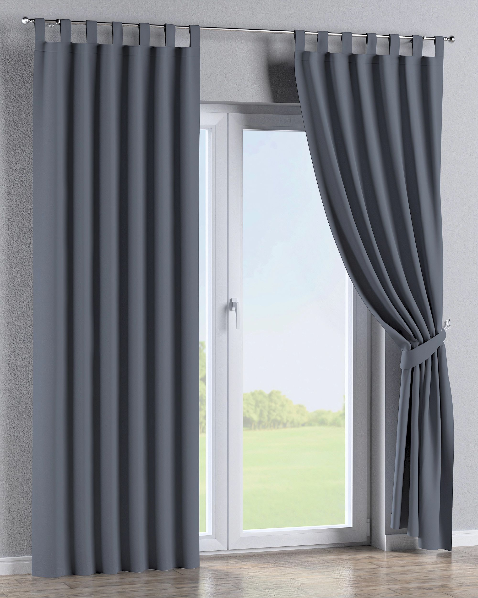Rideau à pattes 1 pièce couleur gris tissu black-out (hover)