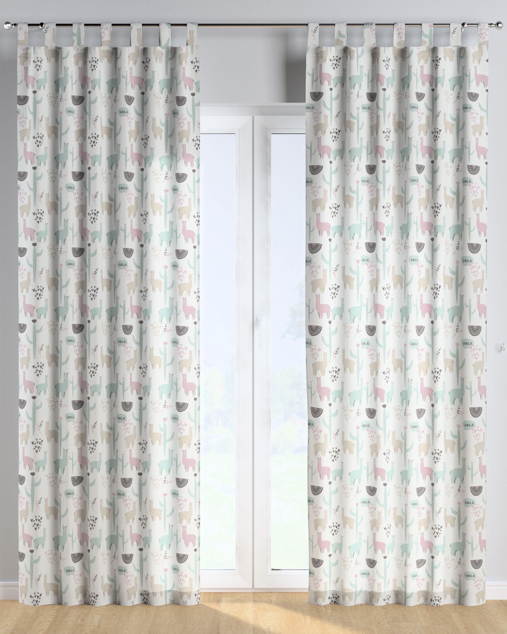 Rideau à pattes 1 pièce couleur vert tissu à motifs (hover)