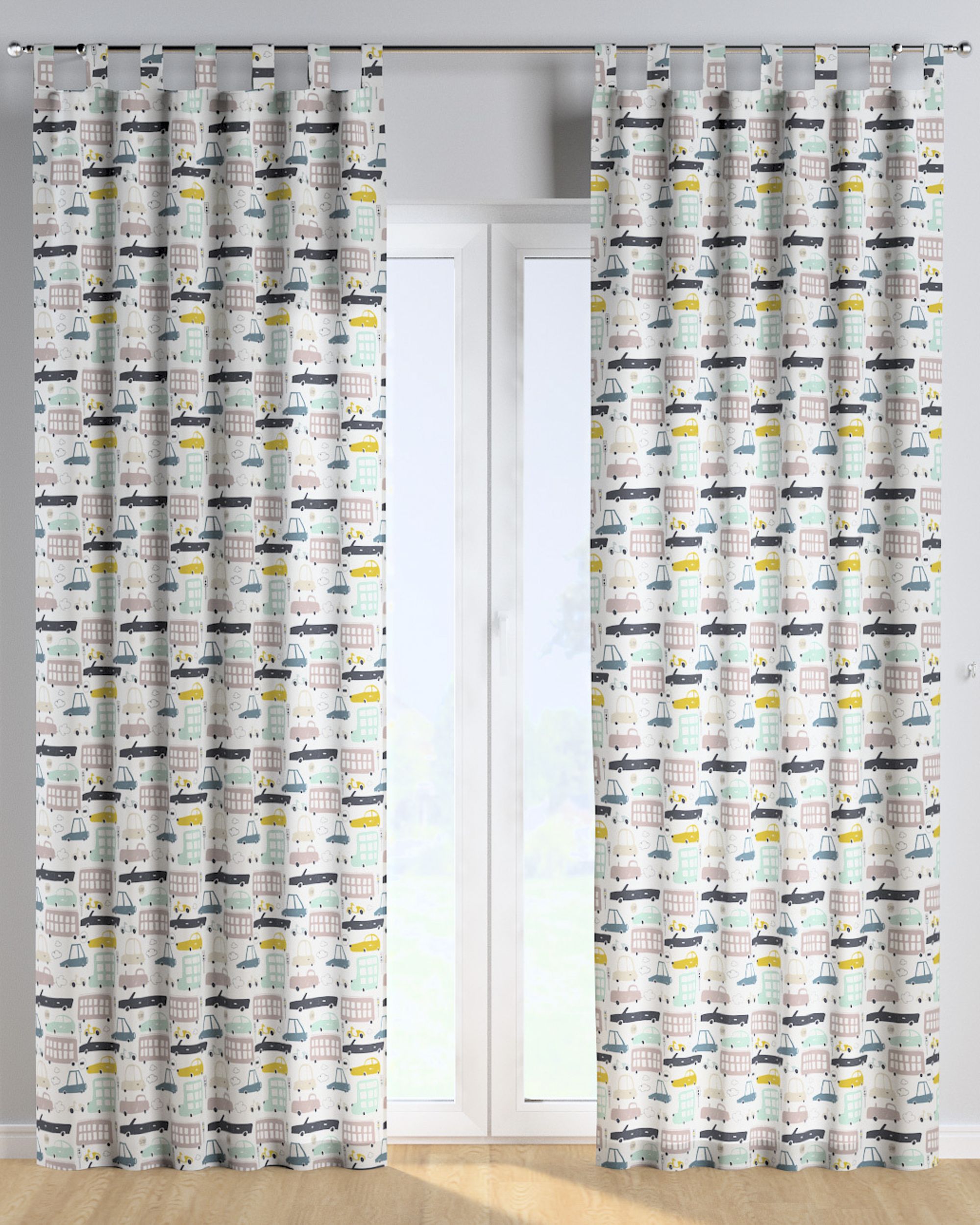 Rideau à pattes 1 pièce couleur beige tissu à motifs (hover)