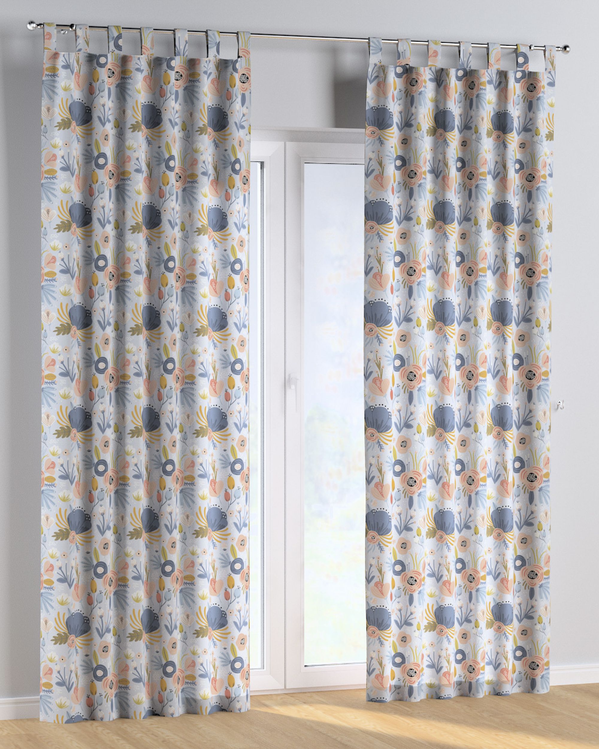 Rideau à pattes 1 pièce couleur bleu tissu à motifs