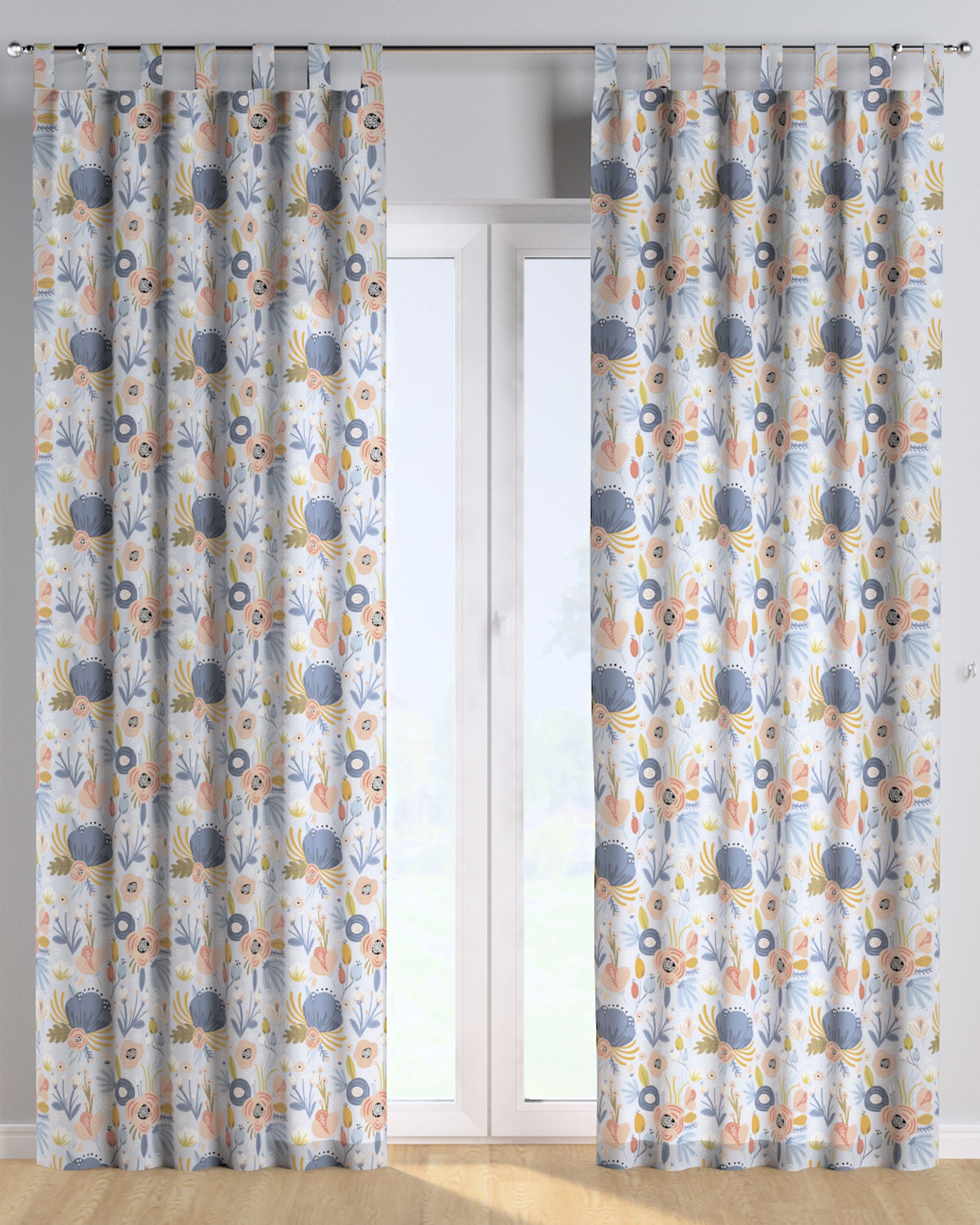 Rideau à pattes 1 pièce couleur bleu tissu à motifs (hover)