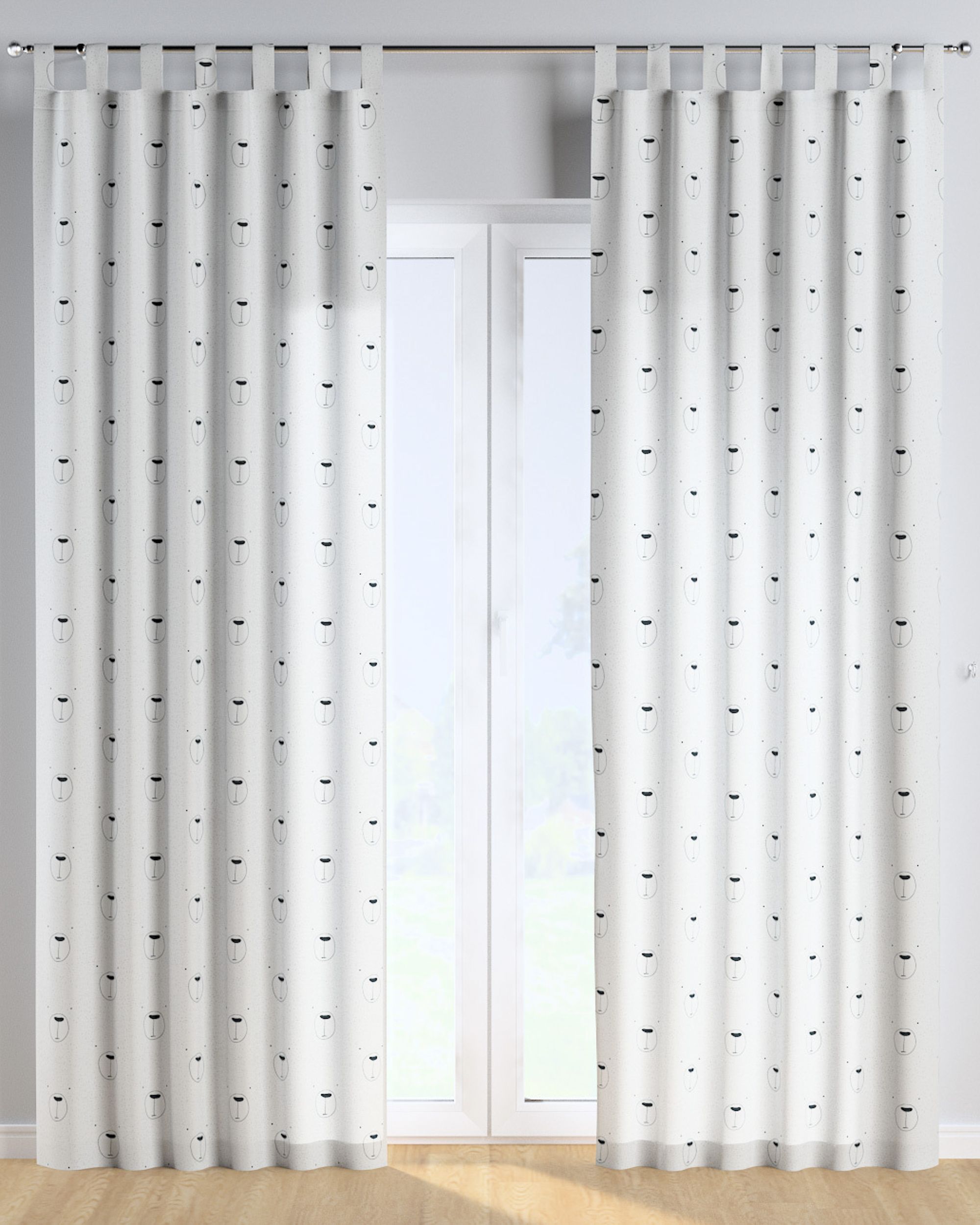 Rideau à pattes 1 pièce couleur blanc tissu à motifs (hover)