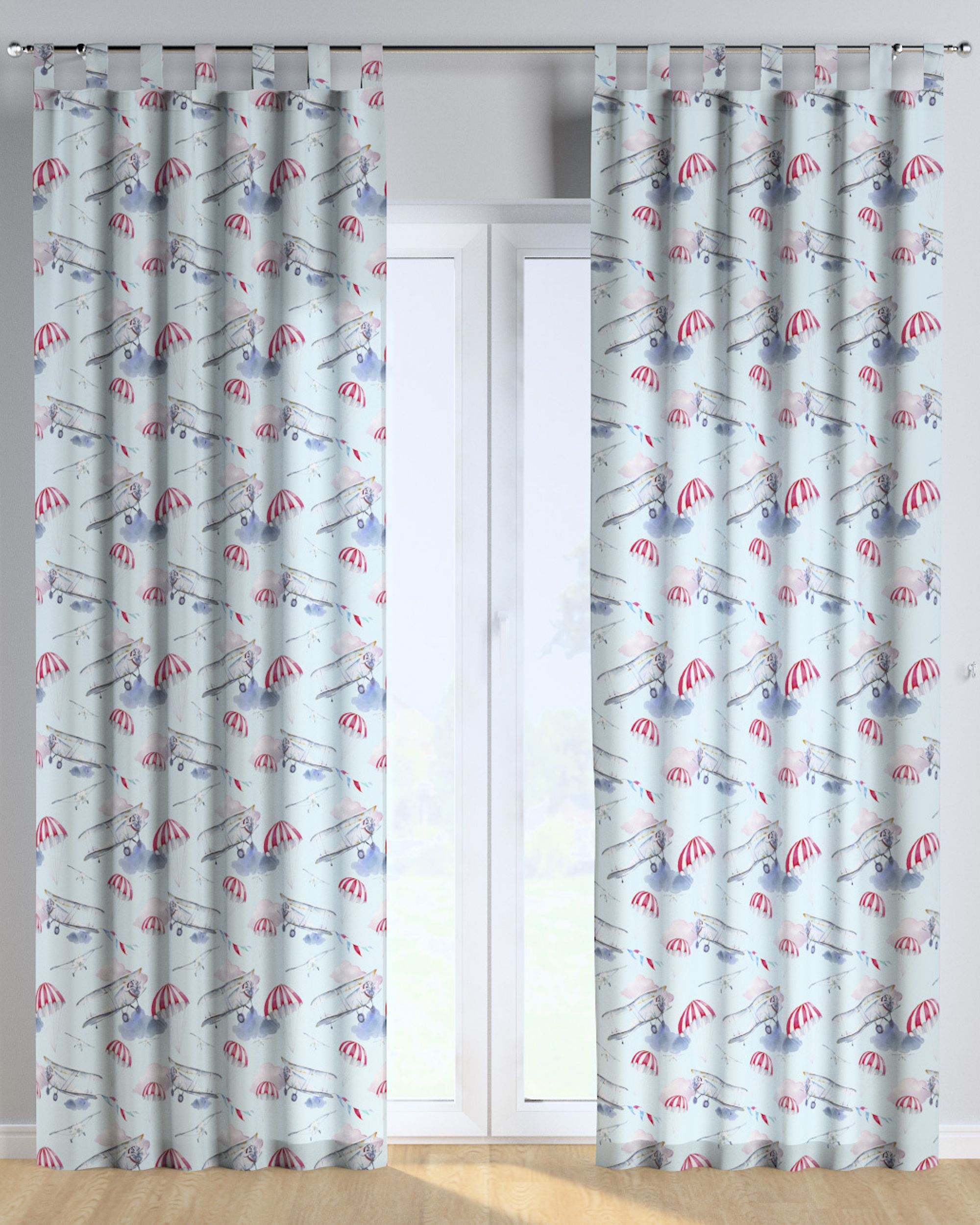 Rideau à pattes 1 pièce couleur bleu tissu à motifs (hover)