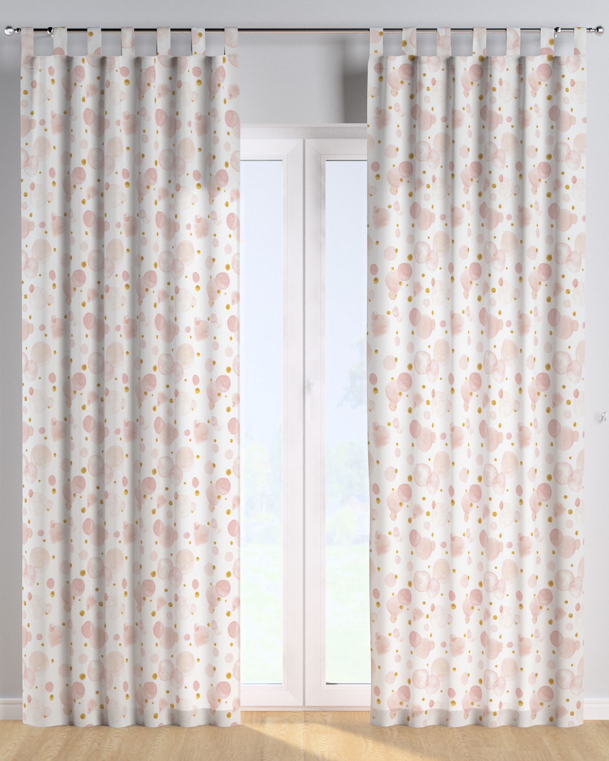 Rideau à pattes 1 pièce couleur rose tissu à motifs (hover)