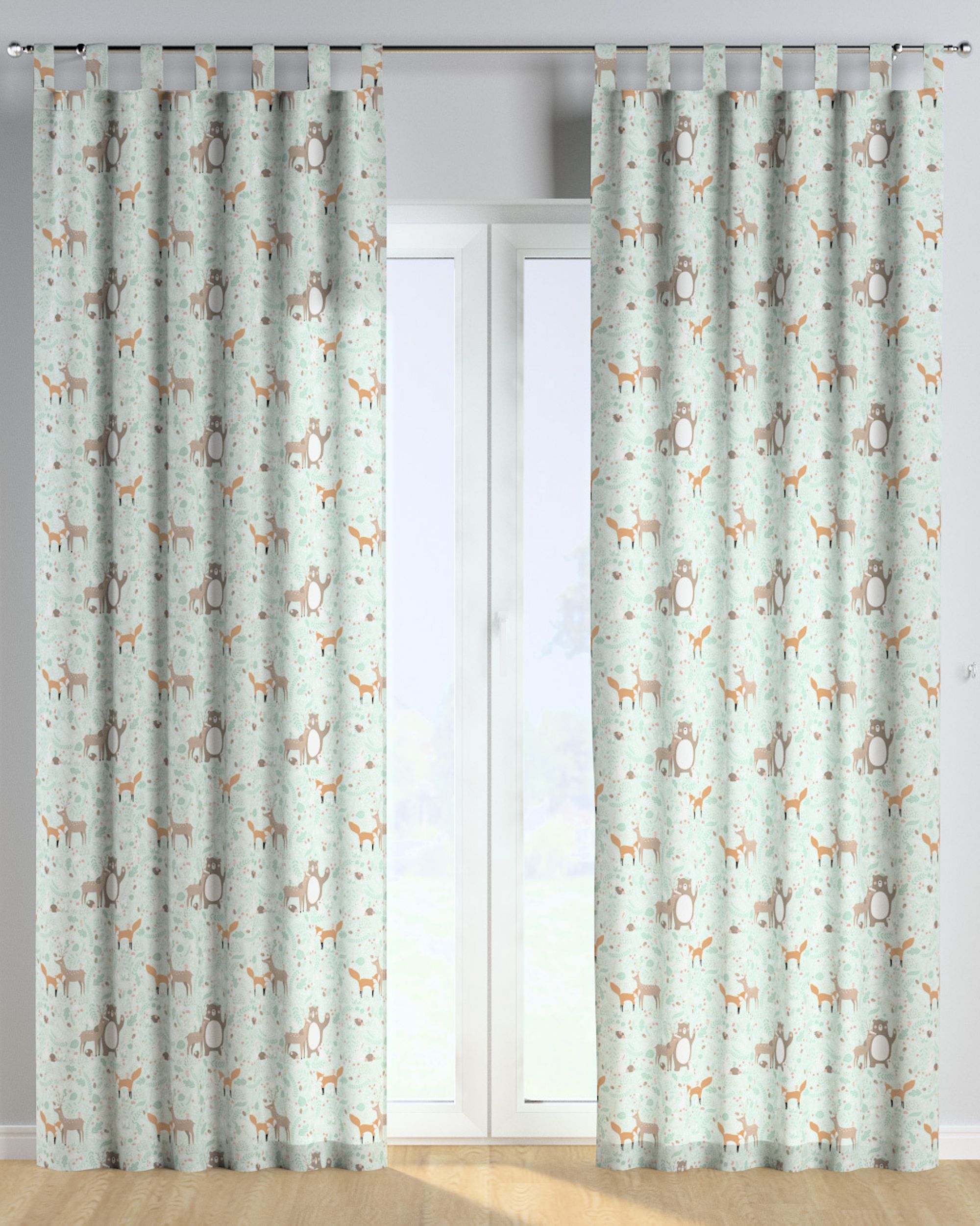 Rideau à pattes 1 pièce couleur vert tissu à motifs (hover)