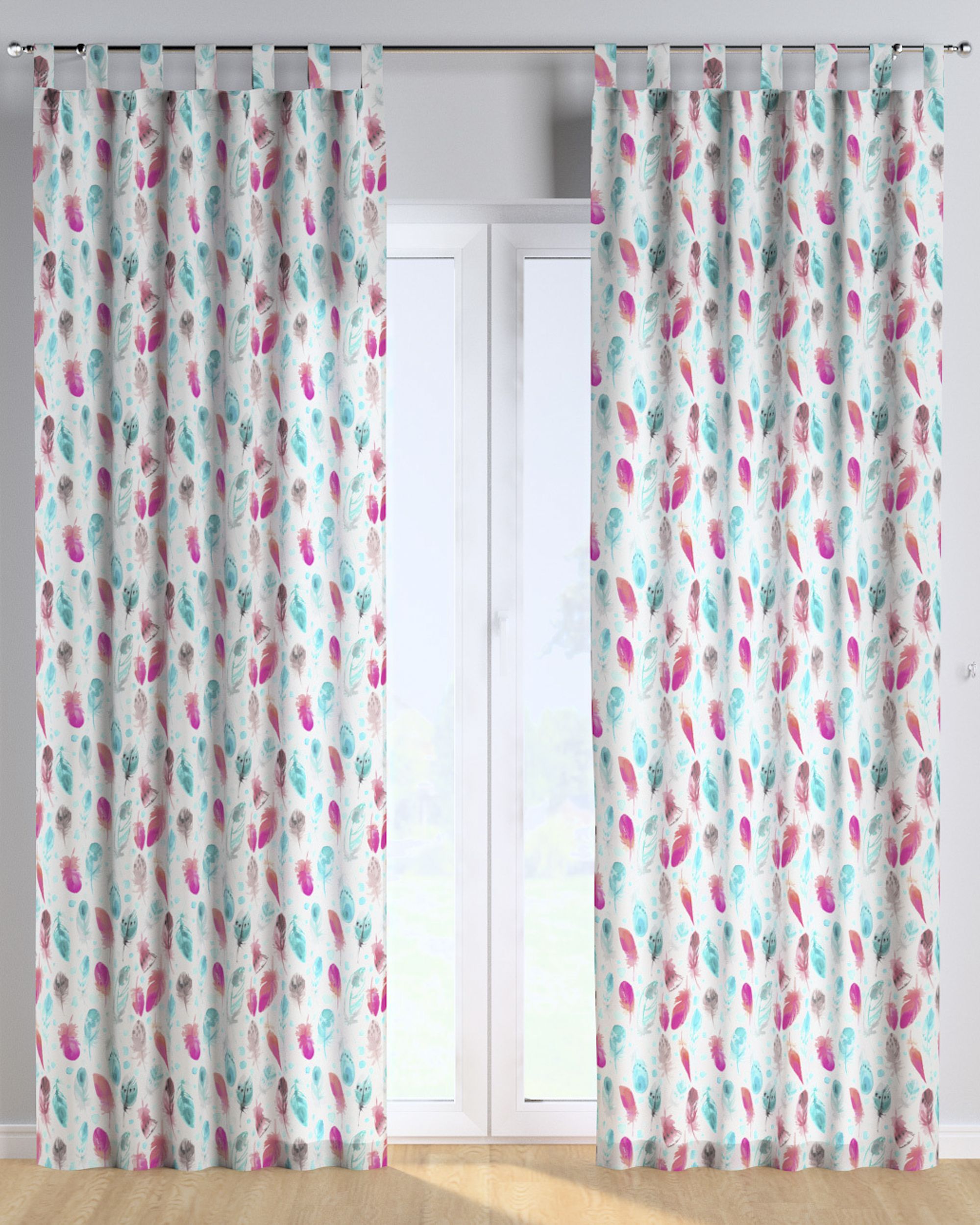 Rideau à pattes 1 pièce couleur bleu tissu à motifs (hover)