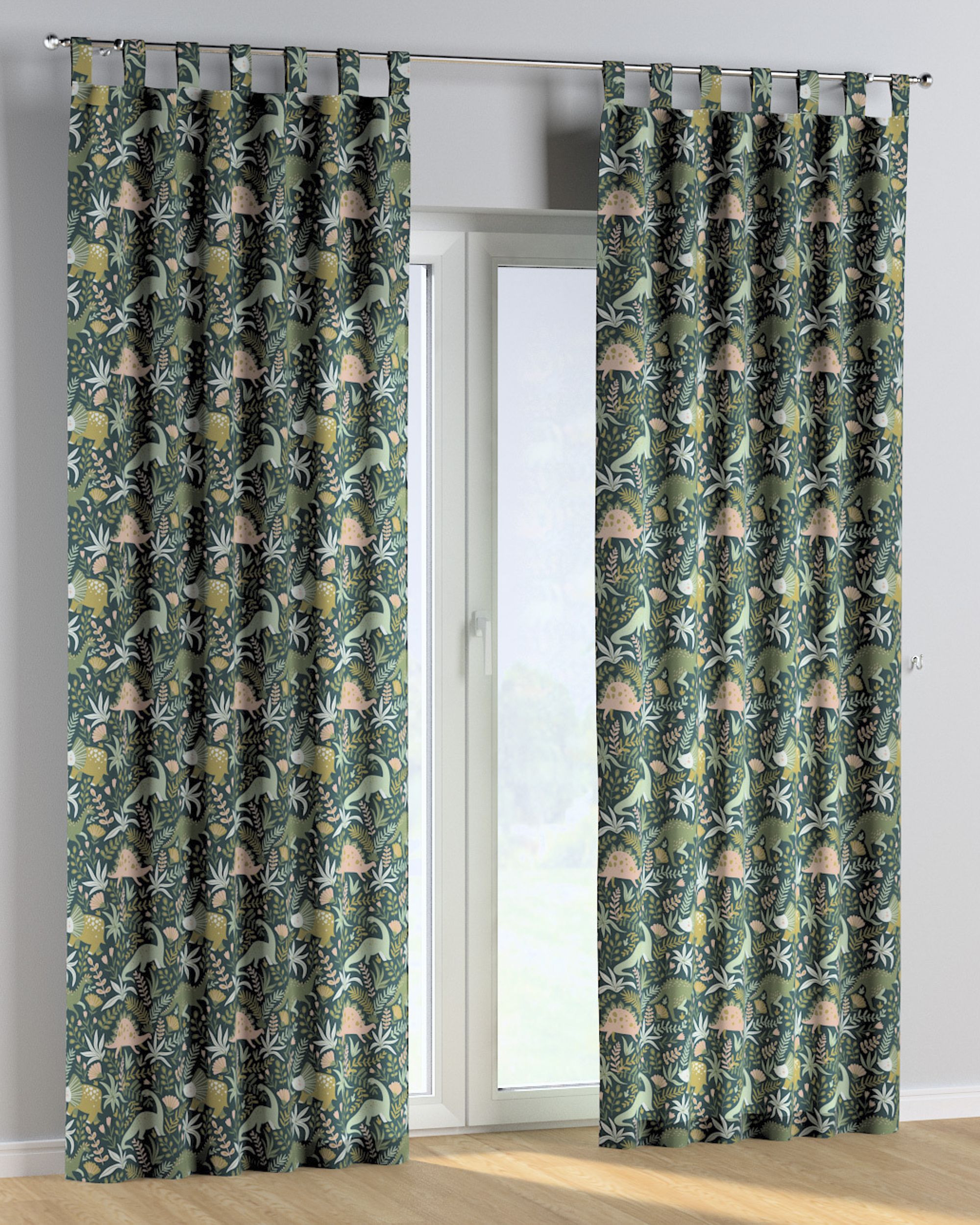 Rideau à pattes 1 pièce couleur vert tissu à motifs