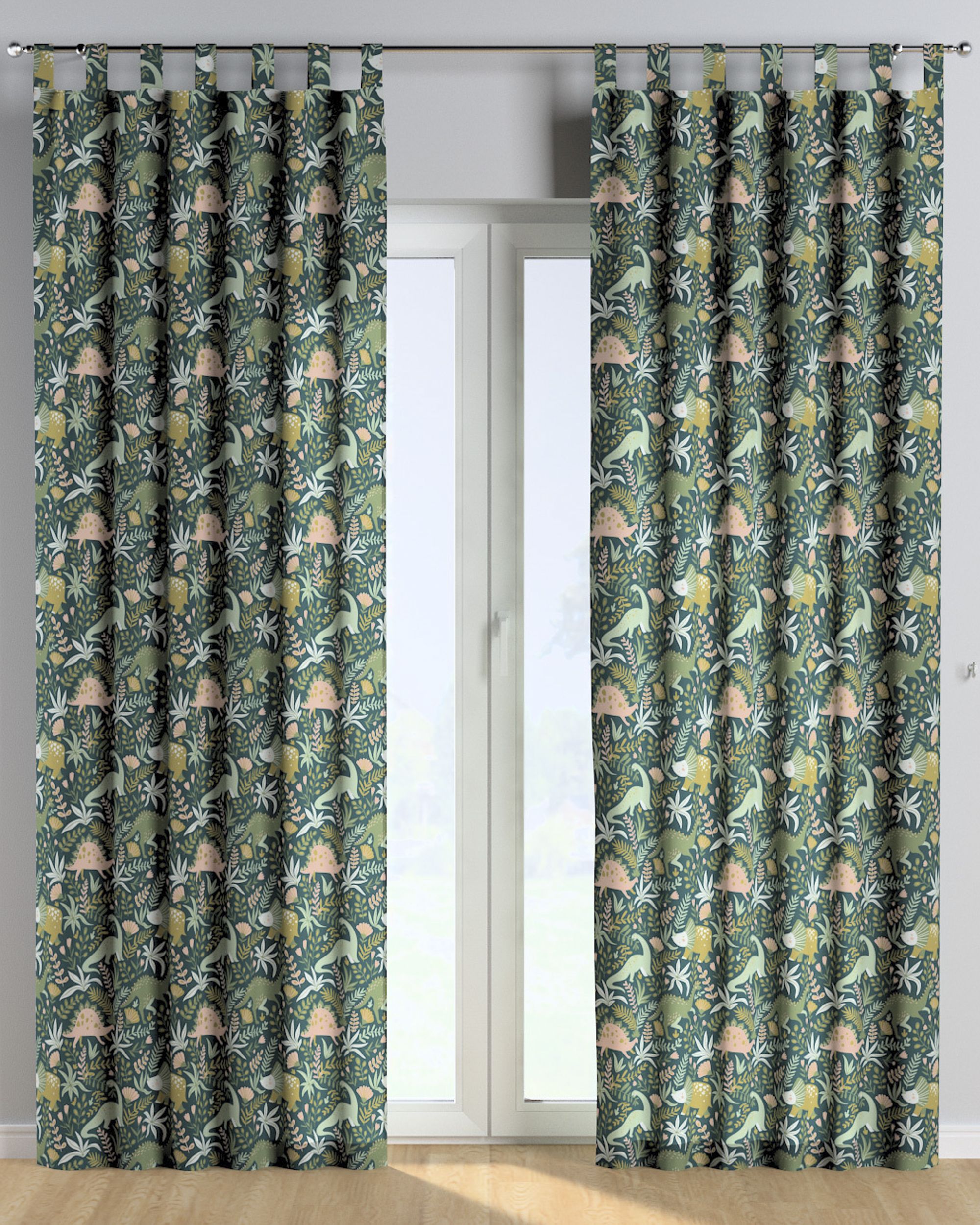 Rideau à pattes 1 pièce couleur vert tissu à motifs (hover)