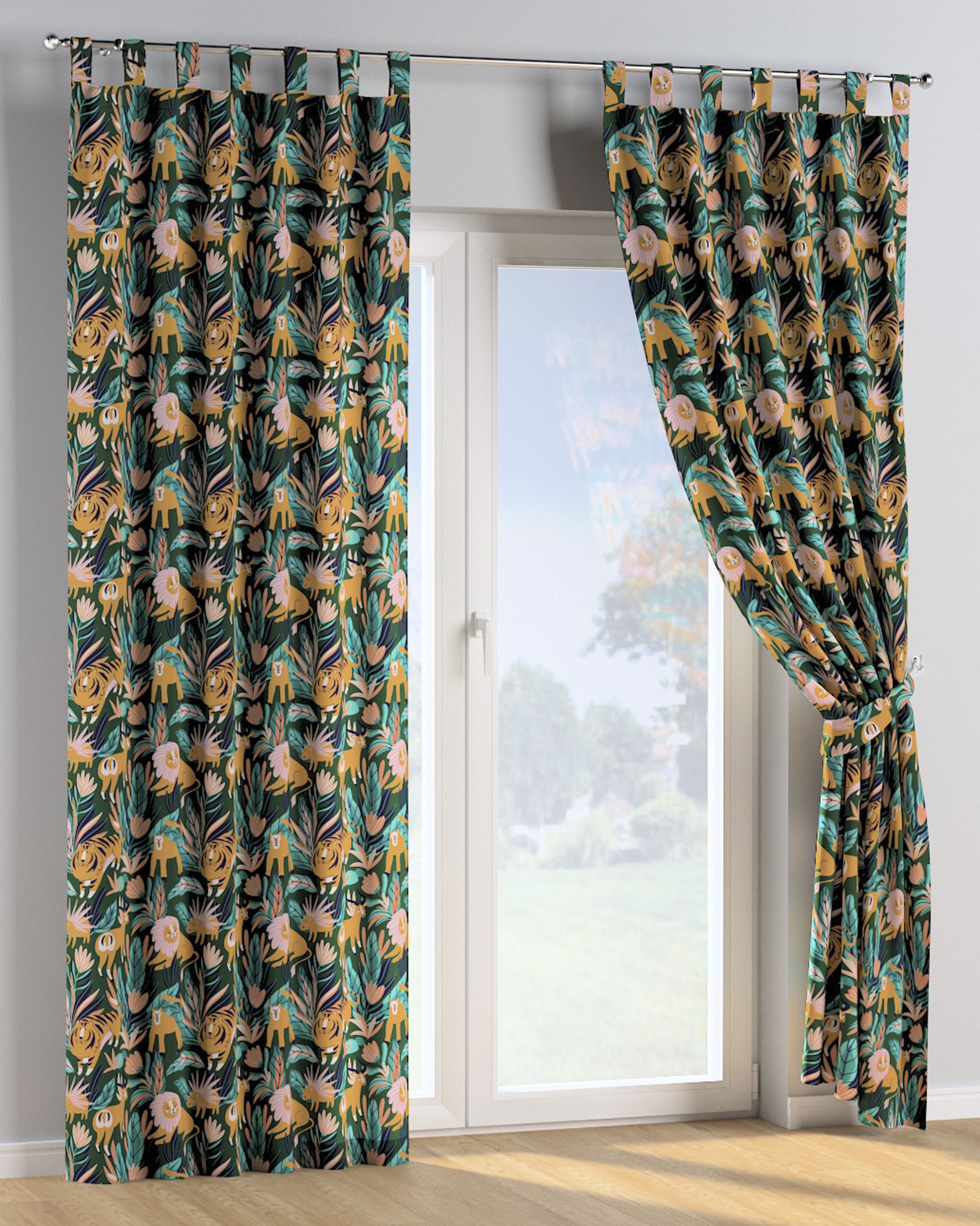 Rideau à pattes 1 pièce couleur orange tissu à motifs (hover)