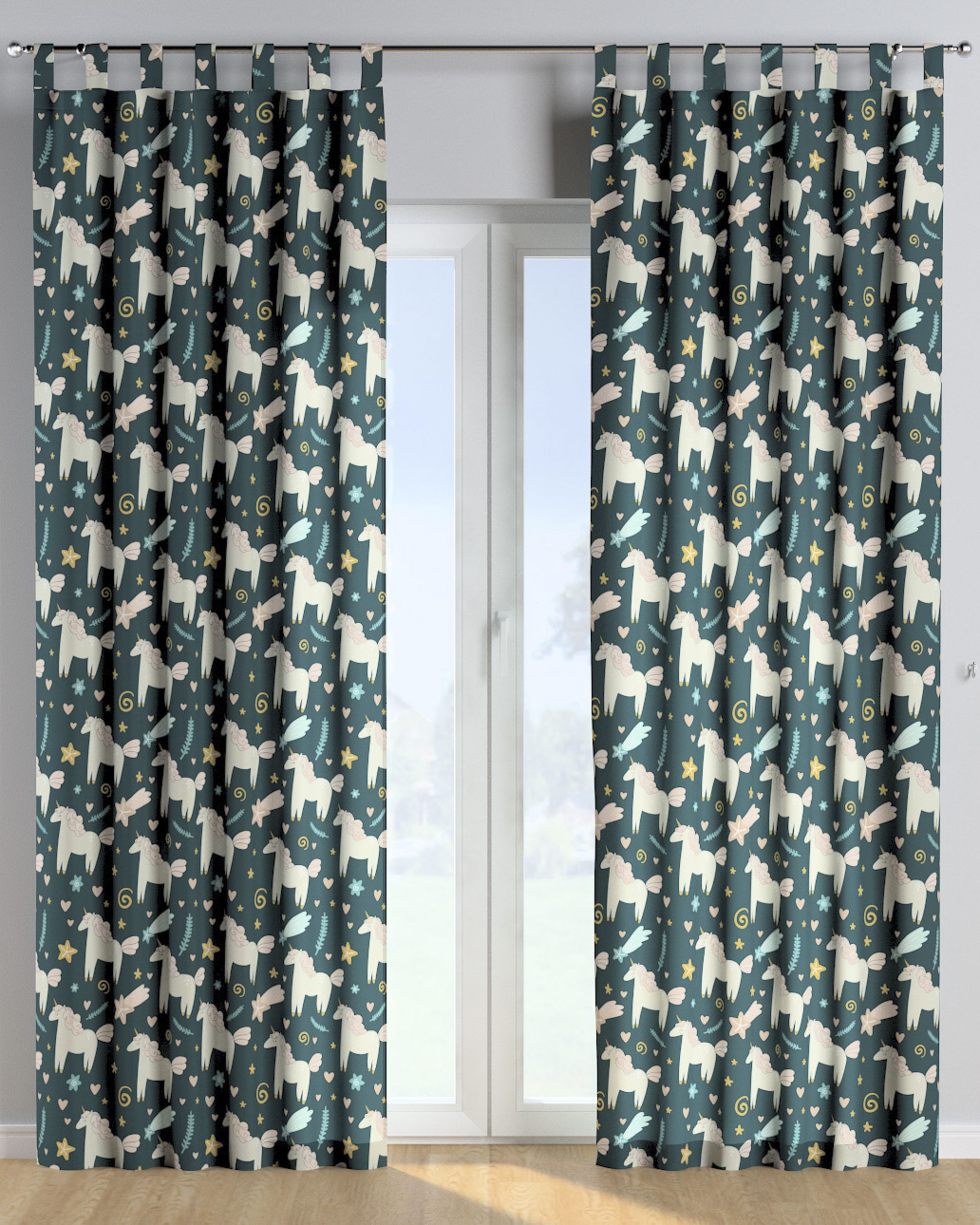 Rideau à pattes 1 pièce couleur marron tissu à motifs