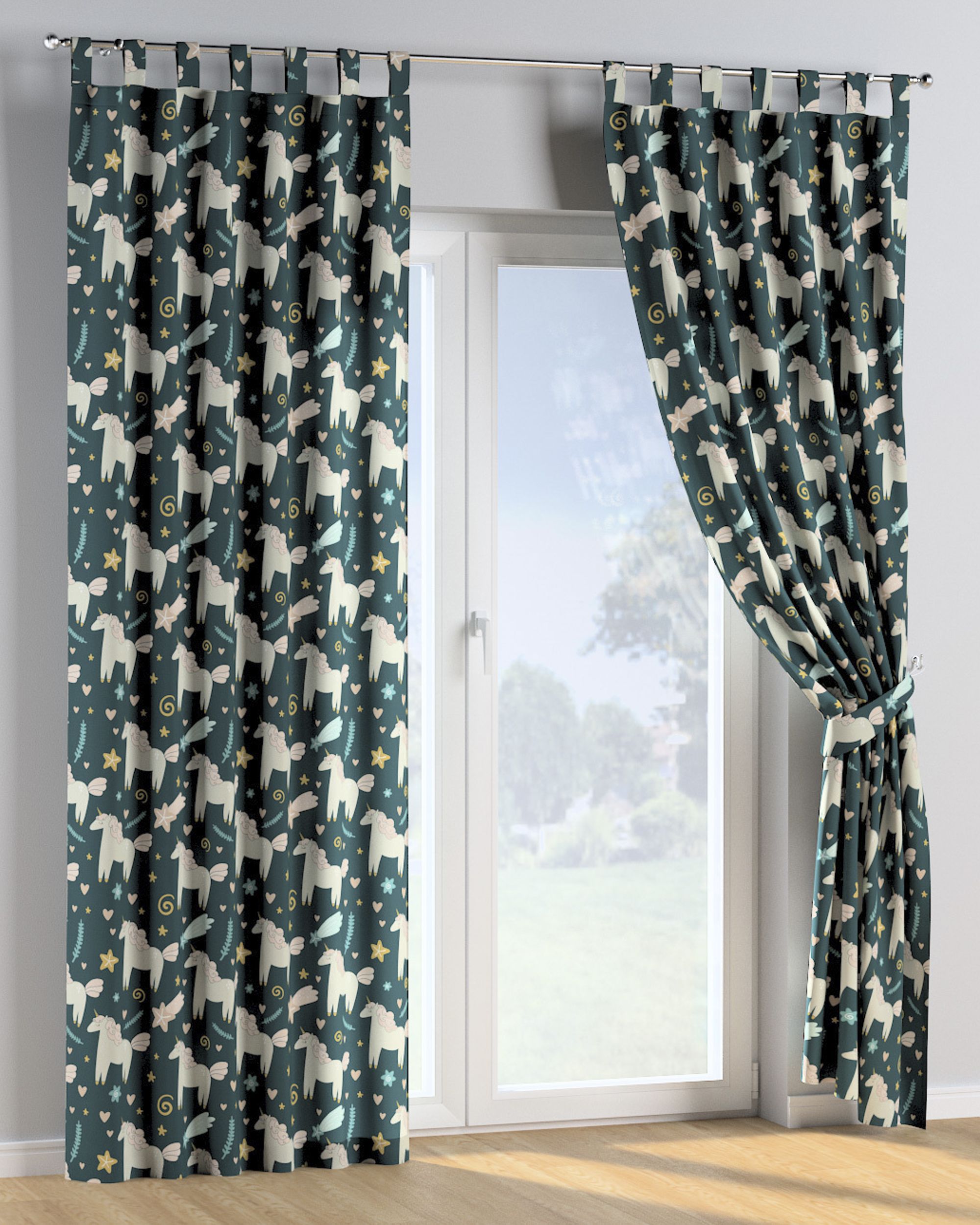 Rideau à pattes 1 pièce couleur marron tissu à motifs (hover)