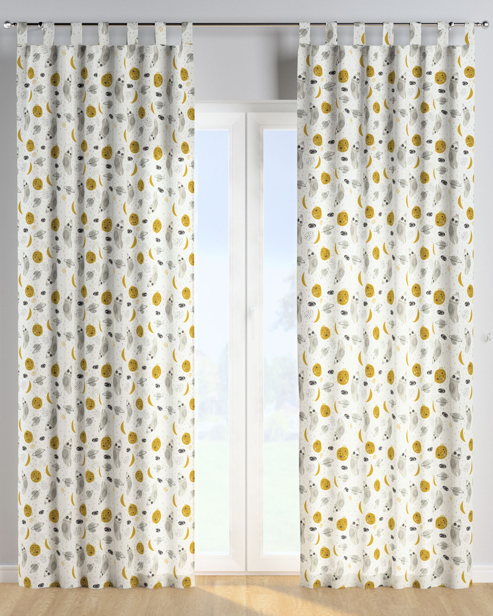 Rideau à pattes 1 pièce couleur blanc tissu à motifs