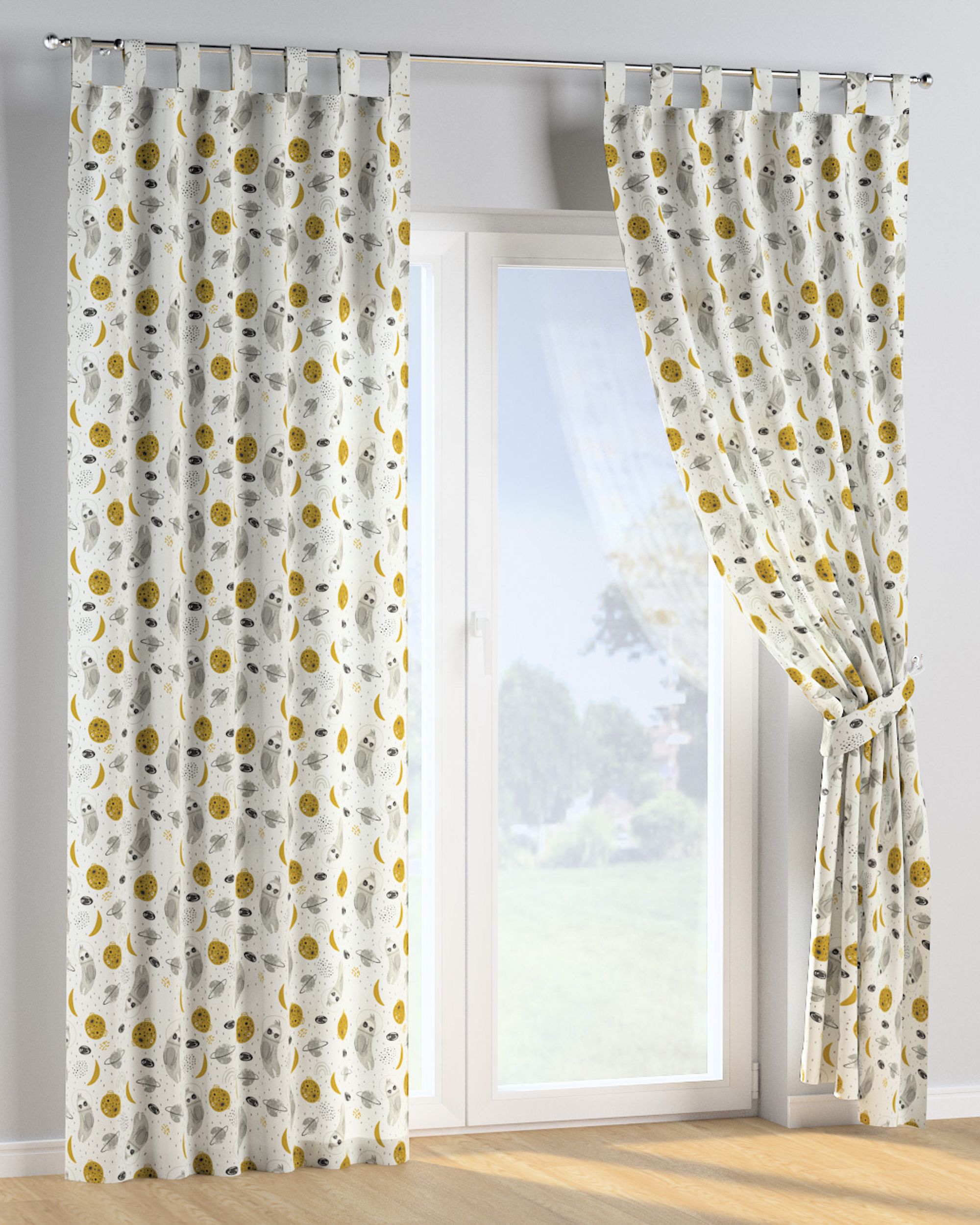 Rideau à pattes 1 pièce couleur blanc tissu à motifs (hover)