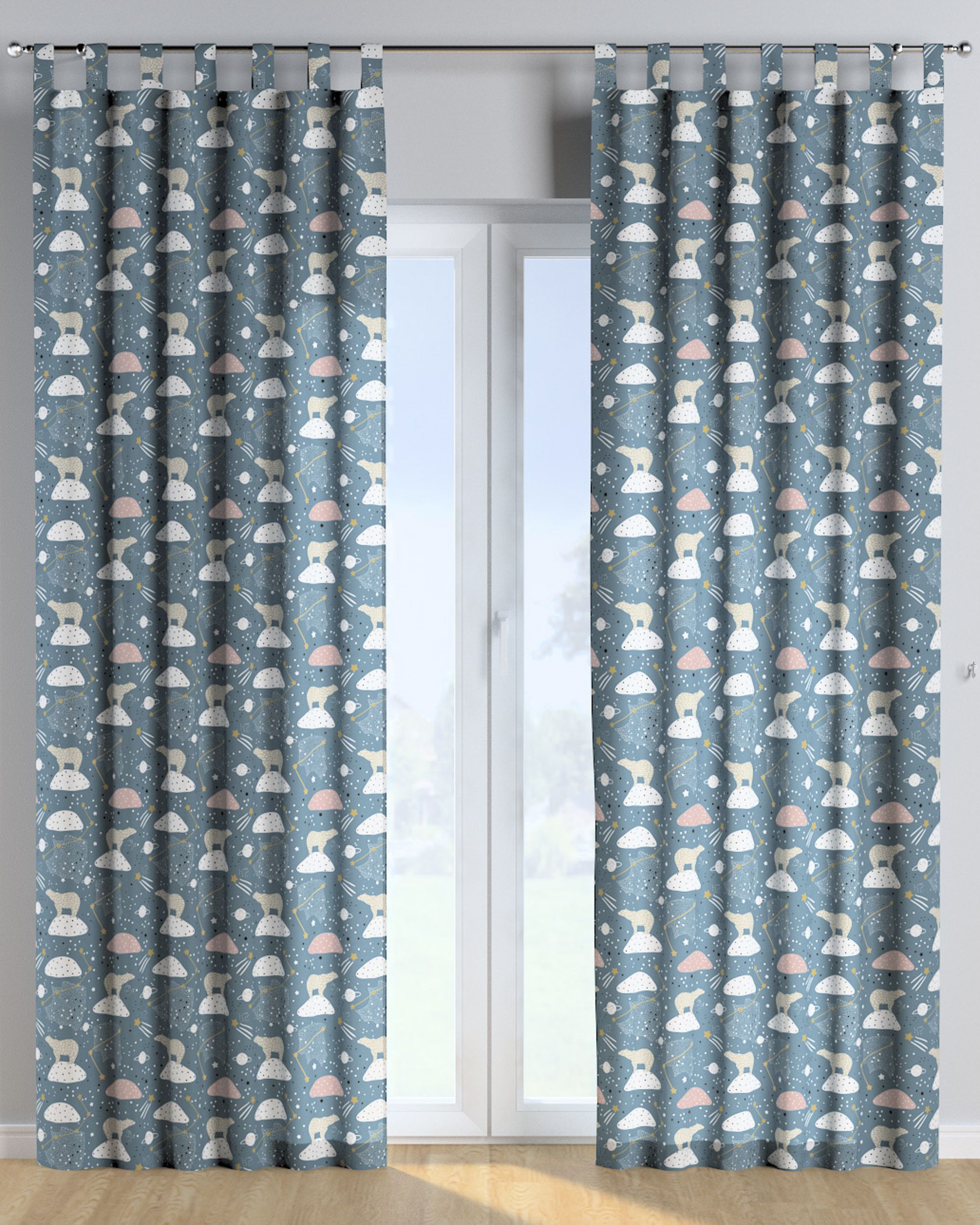 Rideau à pattes 1 pièce couleur bleu tissu à motifs