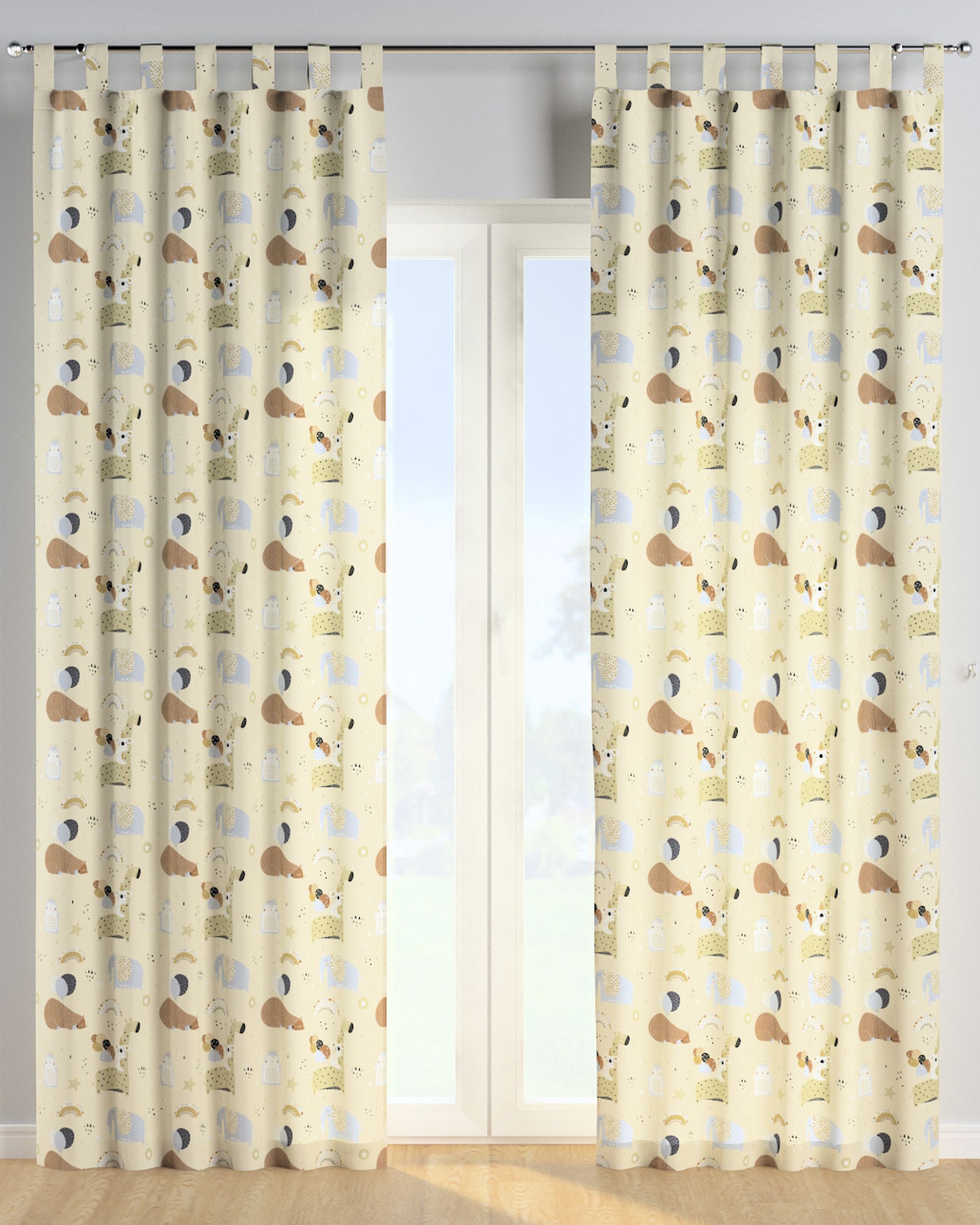 Rideau à pattes 1 pièce couleur beige tissu à motifs