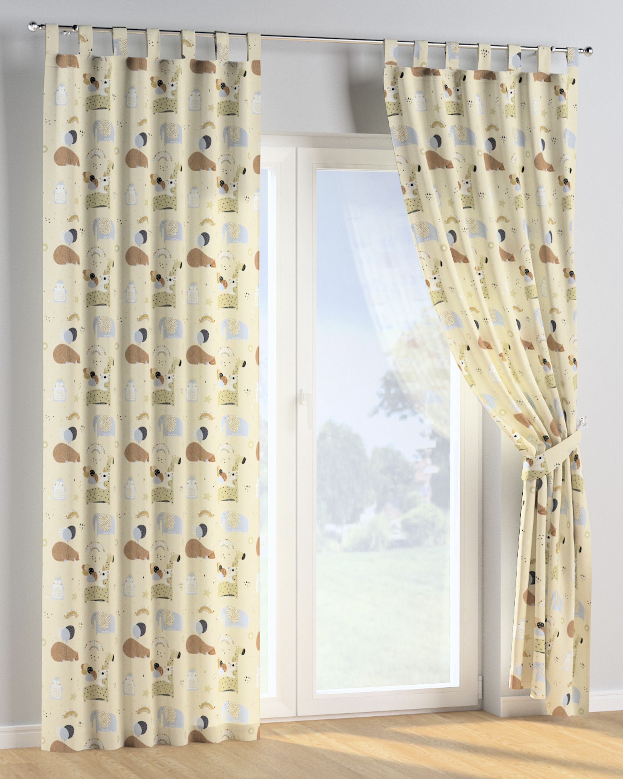 Rideau à pattes 1 pièce couleur beige tissu à motifs (hover)