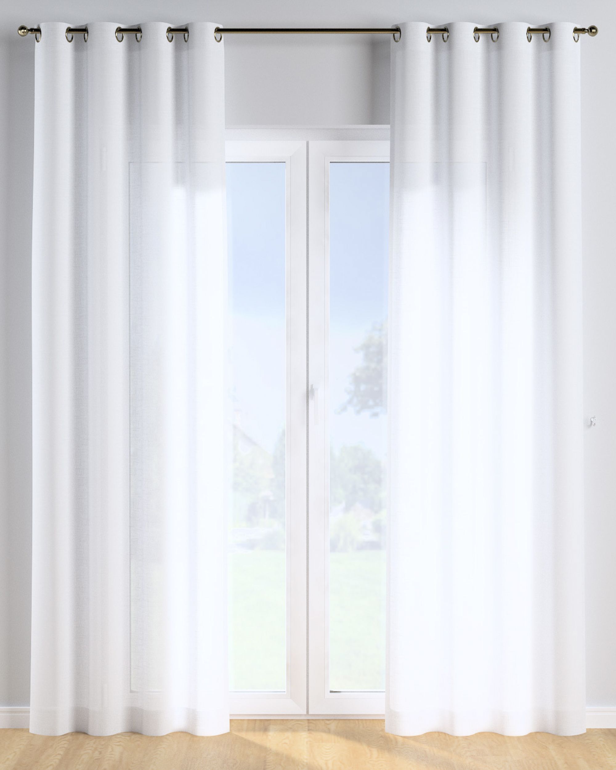 Rideau à œillets 1 pièce couleur blanc tissu semi-transparent, tresse (hover)