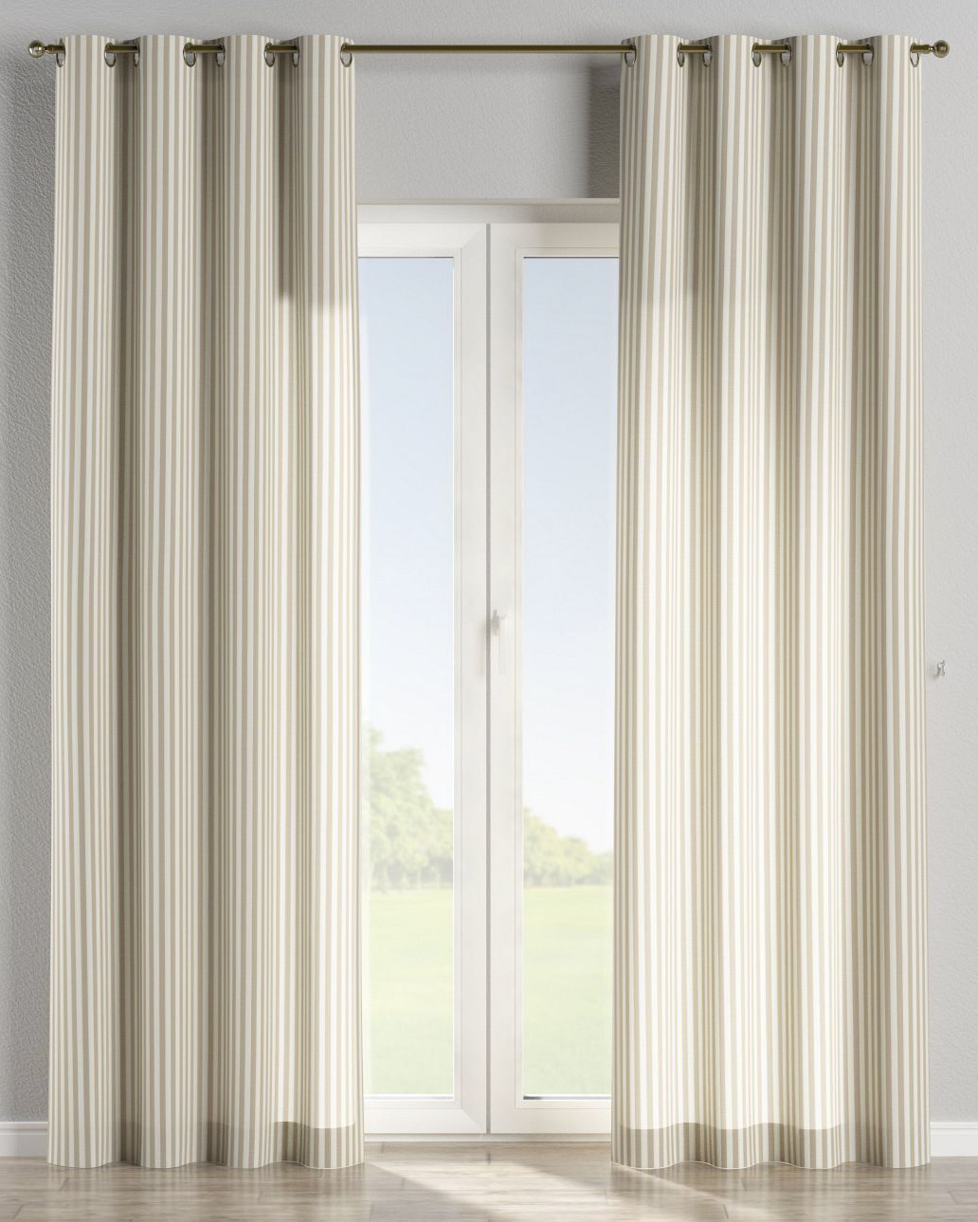 Rideau à œillets 1 pièce couleur beige tissu à motifs (hover)