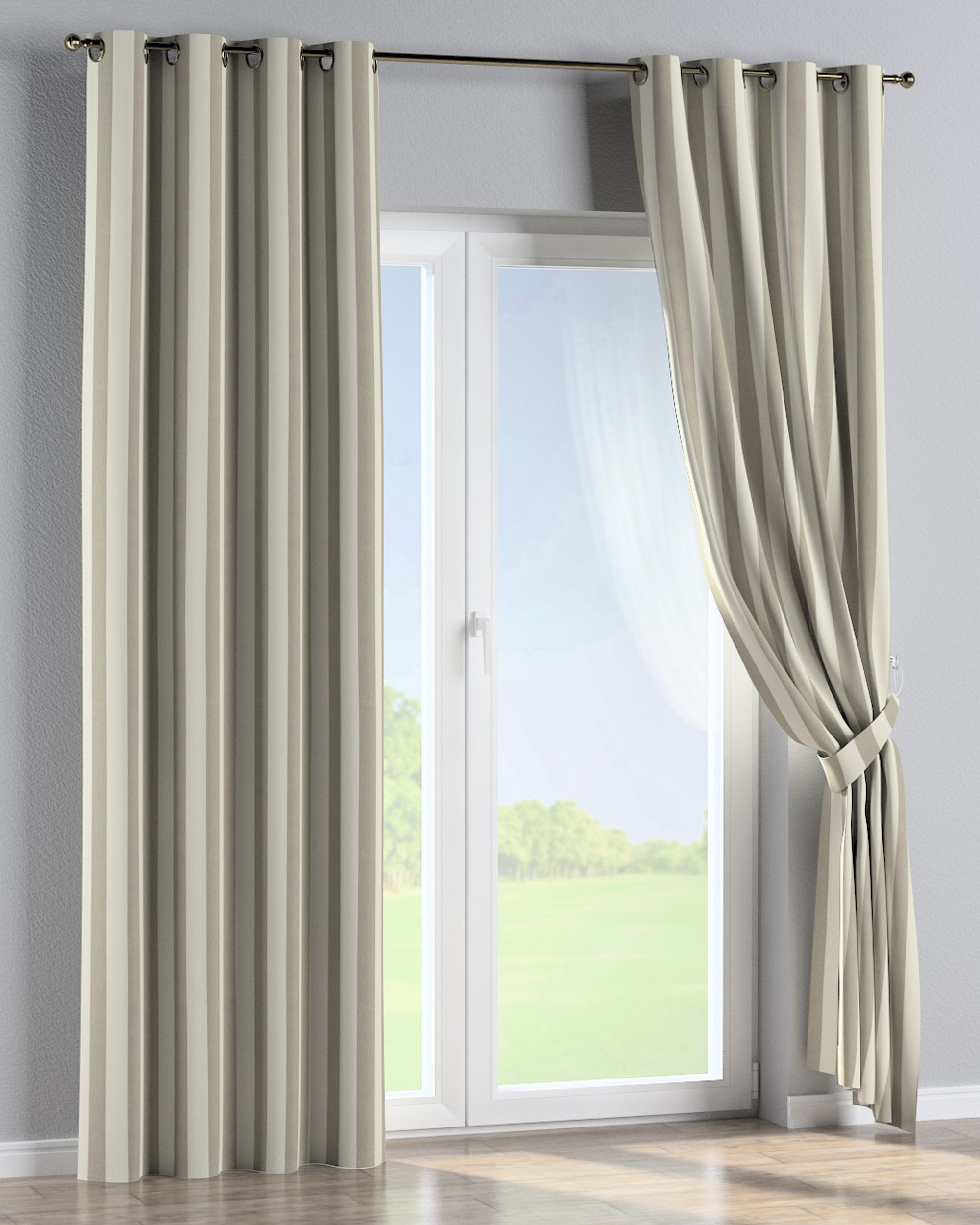 Rideau à œillets 1 pièce couleur beige tissu à motifs (hover)