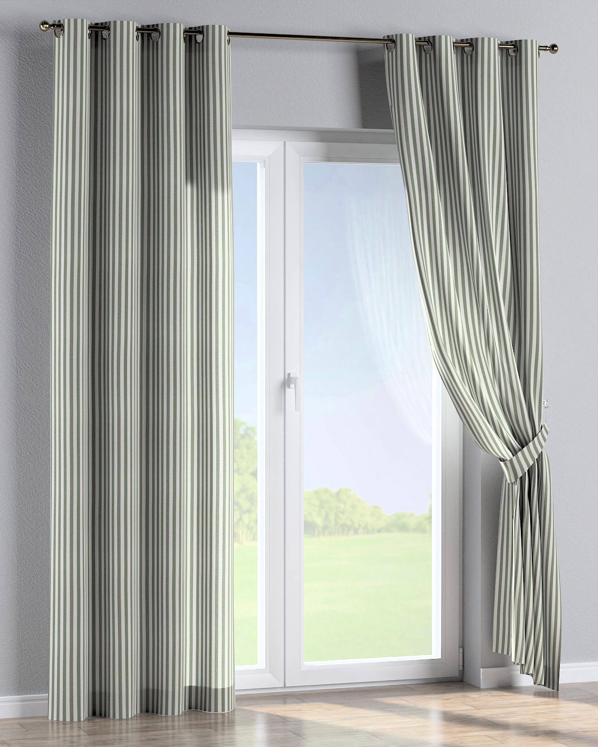 Rideau à œillets 1 pièce couleur vert tissu à motifs (hover)