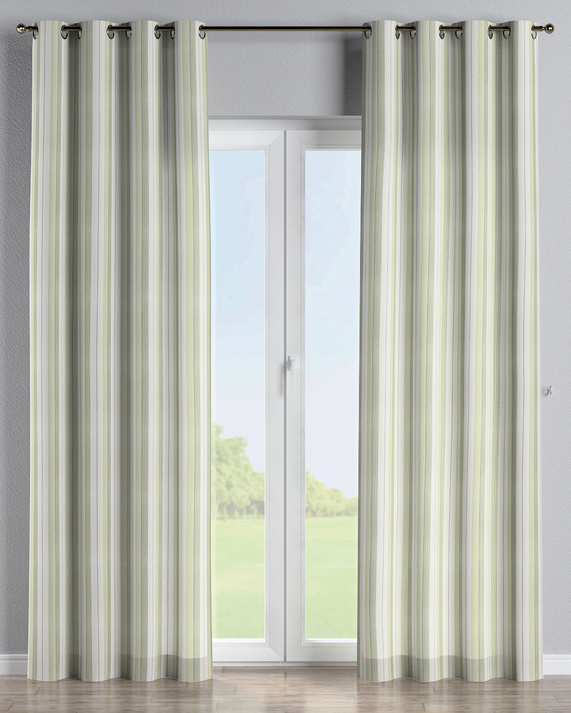 Rideau à œillets 1 pièce couleur vert tissu tresse, à motifs