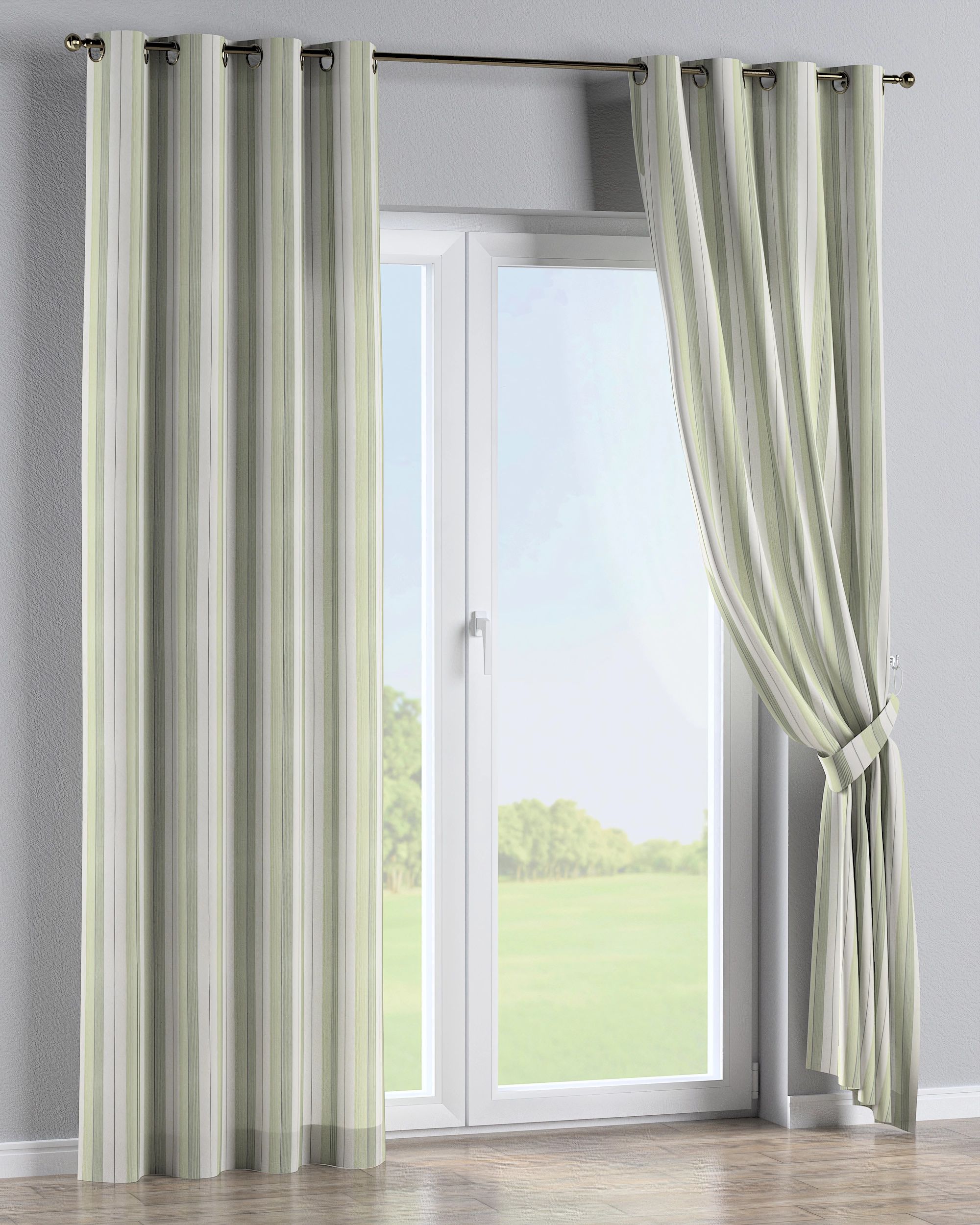 Rideau à œillets 1 pièce couleur vert tissu tresse, à motifs (hover)