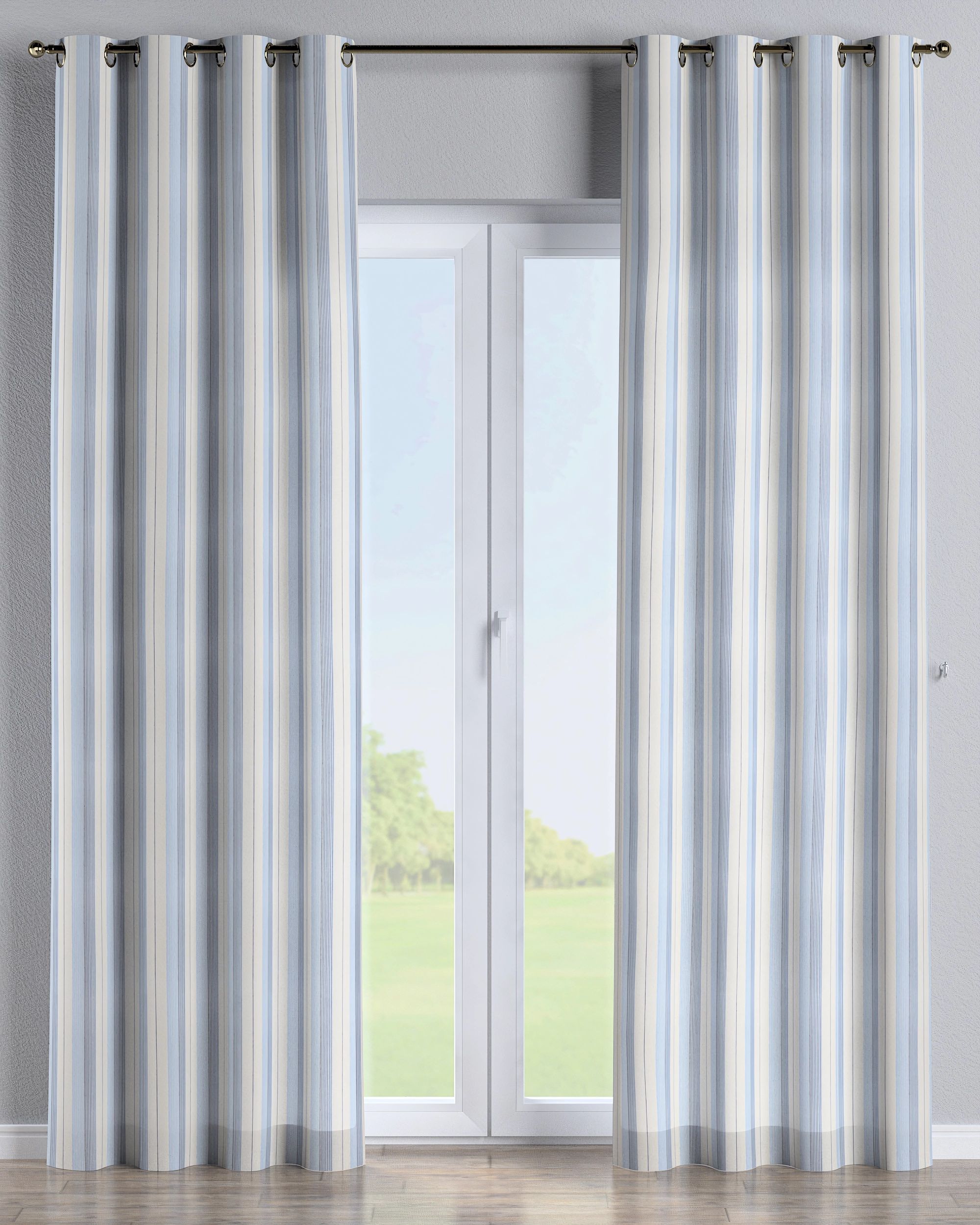 Rideau à œillets 1 pièce couleur bleu tissu tresse, à motifs