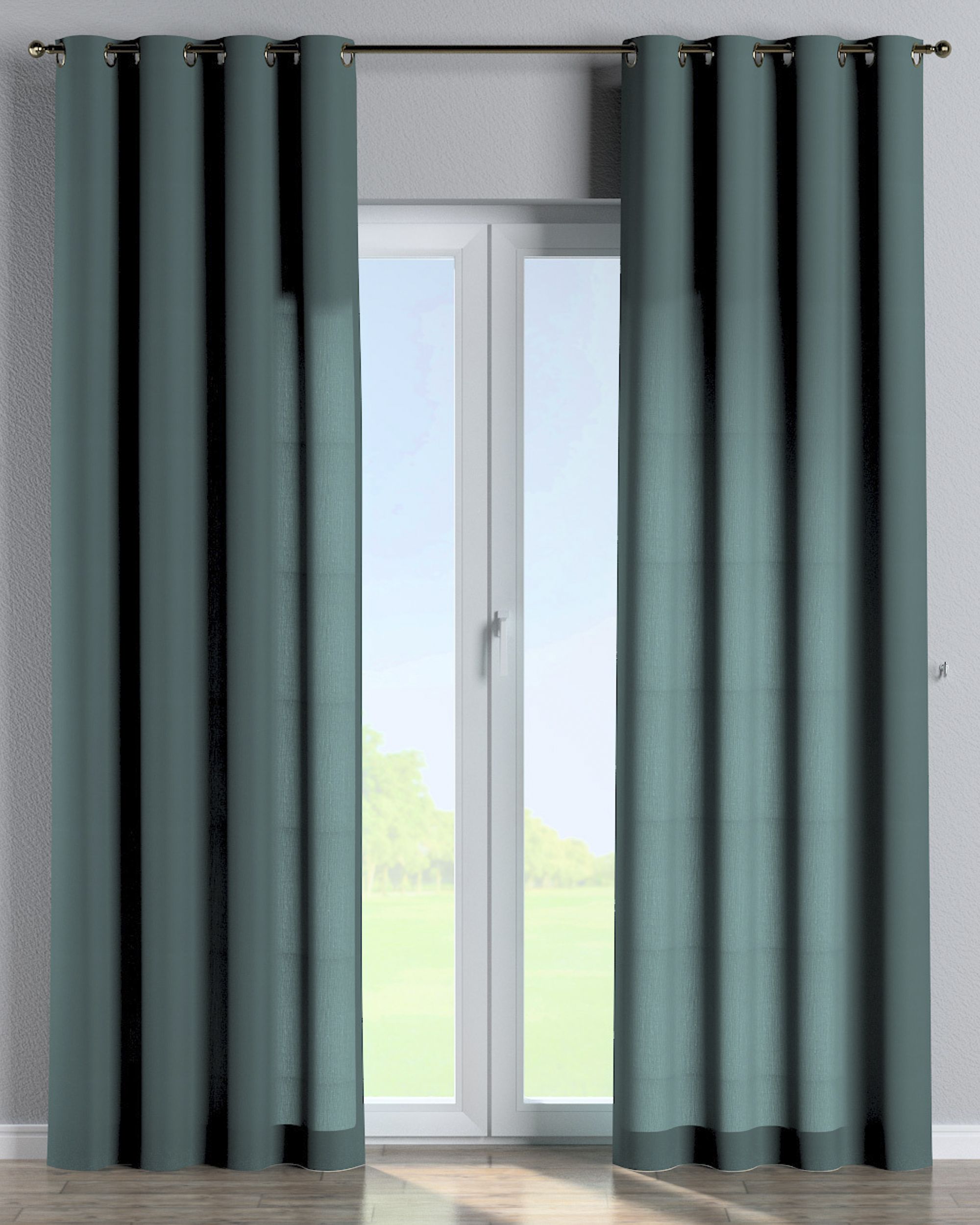Rideau à œillets 1 pièce couleur vert tissu semi-transparent, tresse