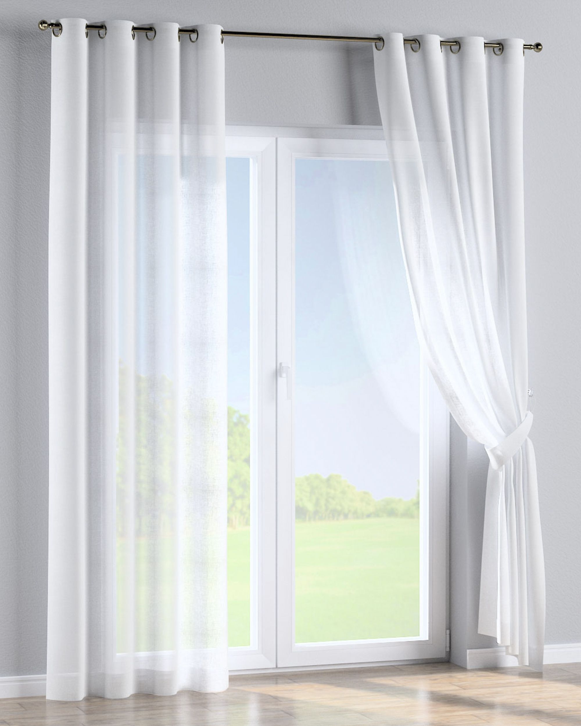 Rideau à œillets 1 pièce couleur crème tissu semi-transparent, tresse (hover)