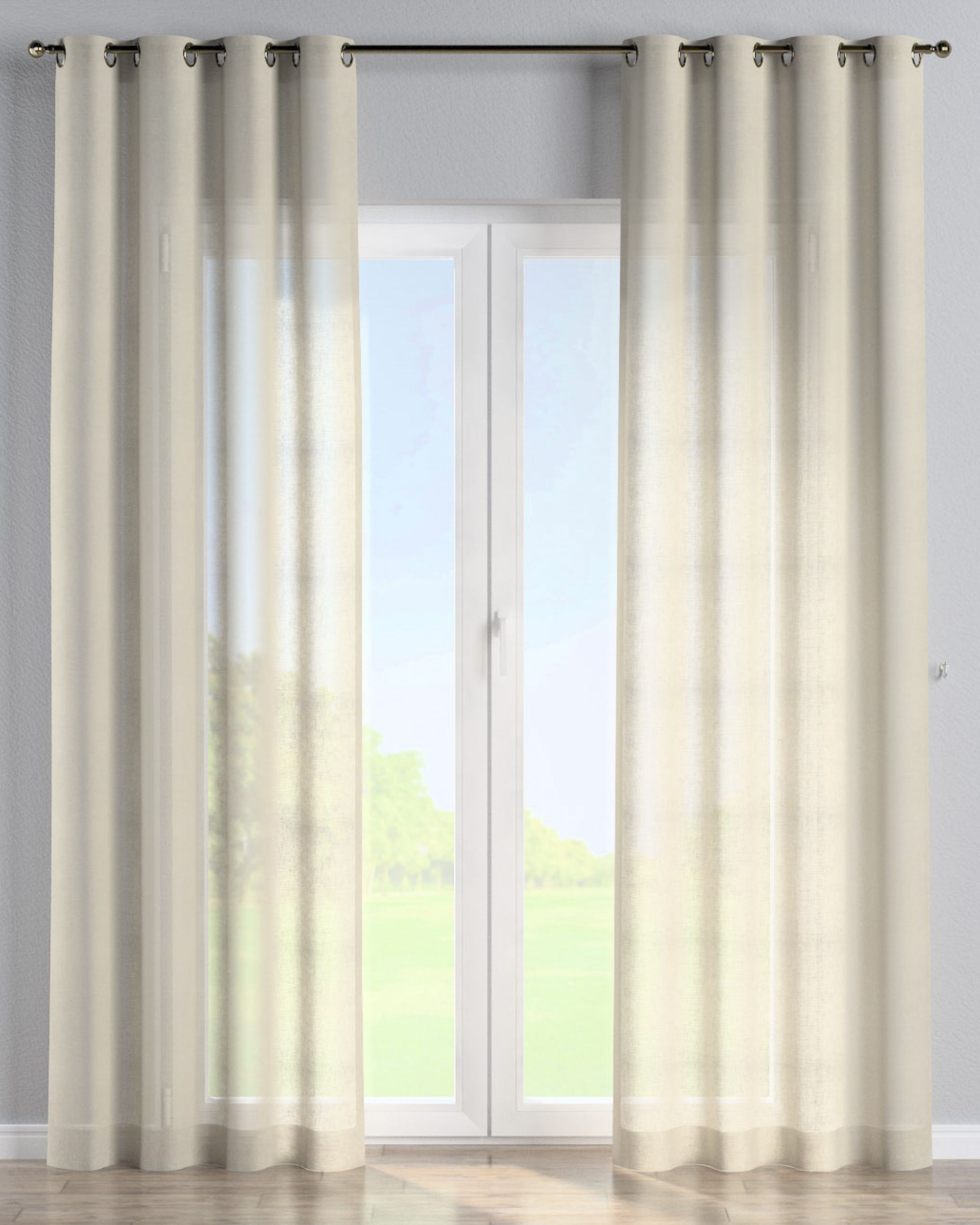 Rideau à œillets 1 pièce couleur beige tissu semi-transparent, tresse