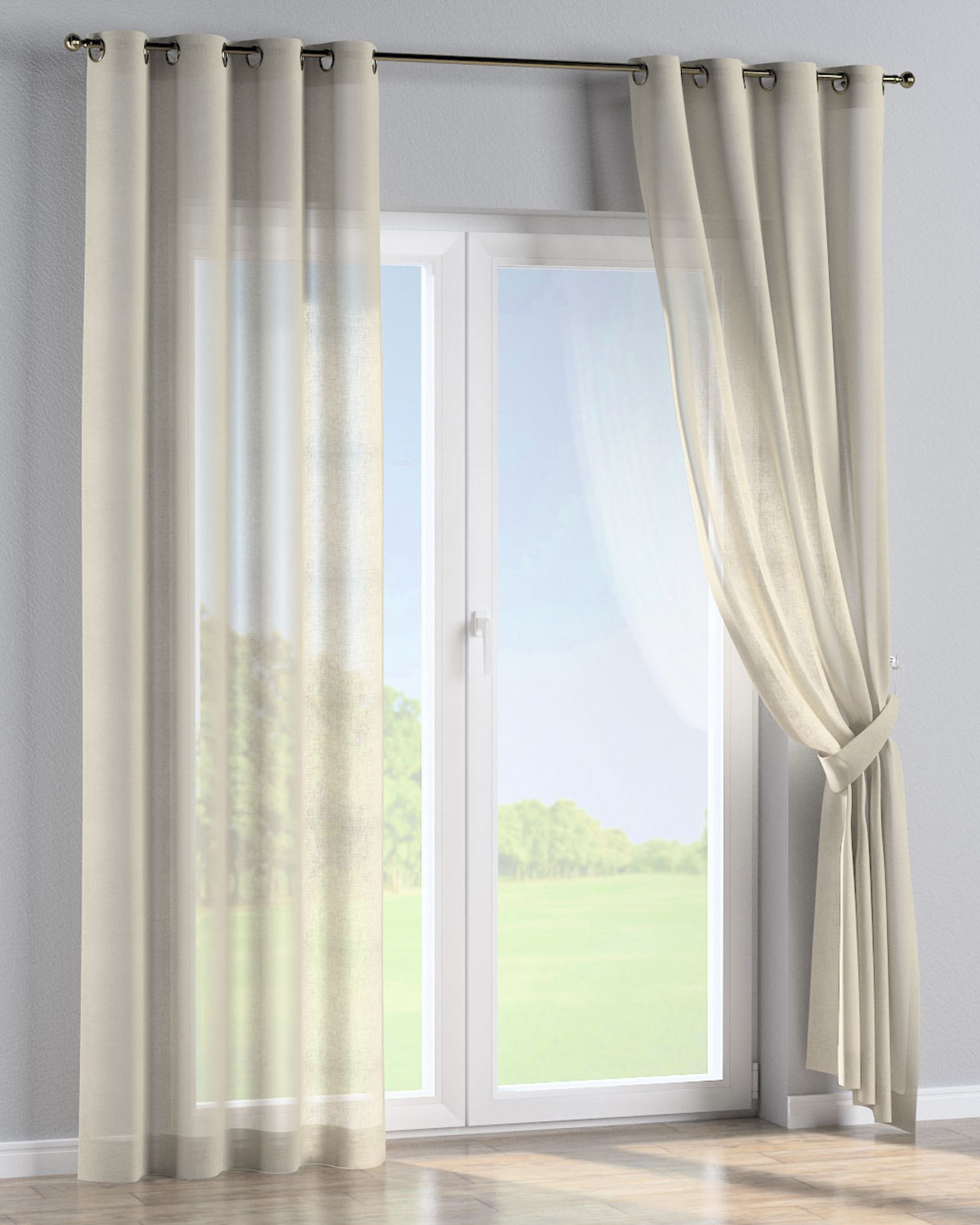 Rideau à œillets 1 pièce couleur beige tissu semi-transparent, tresse (hover)