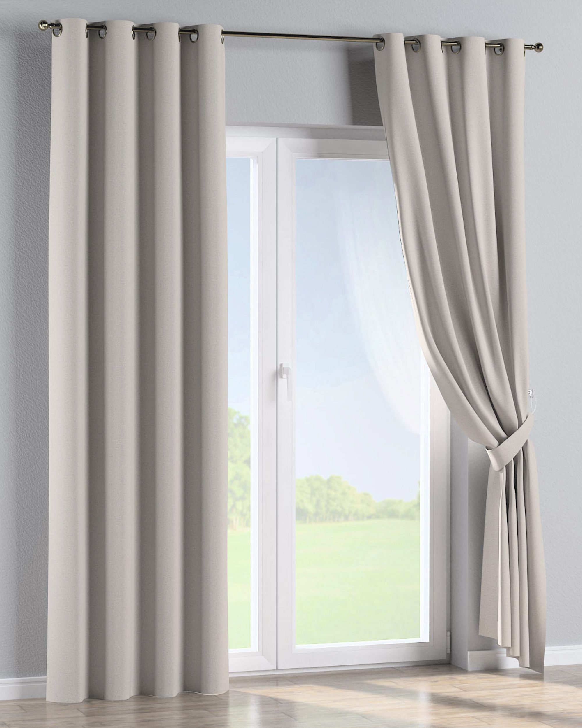 Rideau à œillets 1 pièce couleur beige tissu tresse, black-out (hover)