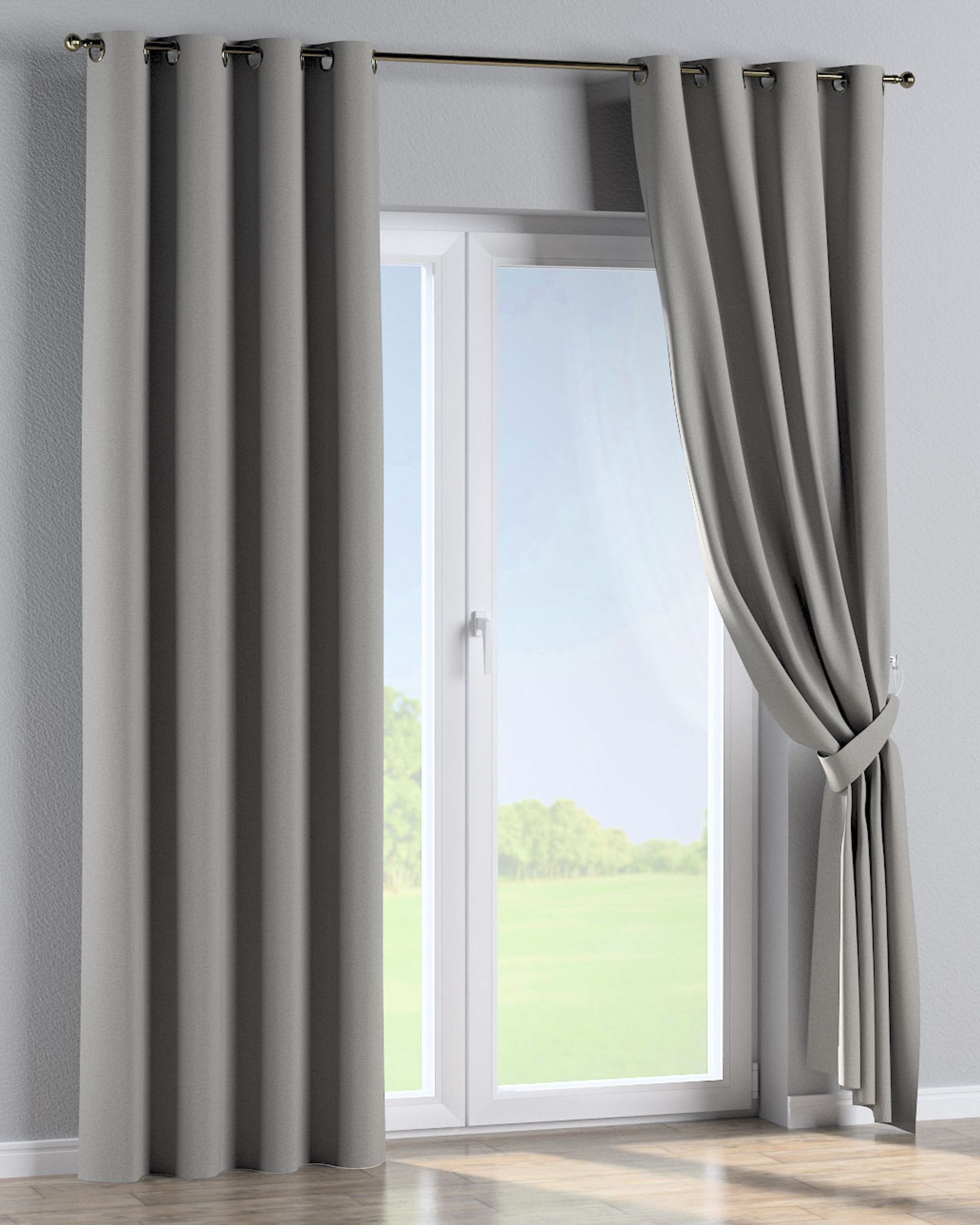 Rideau à œillets 1 pièce couleur gris tissu tresse, black-out (hover)