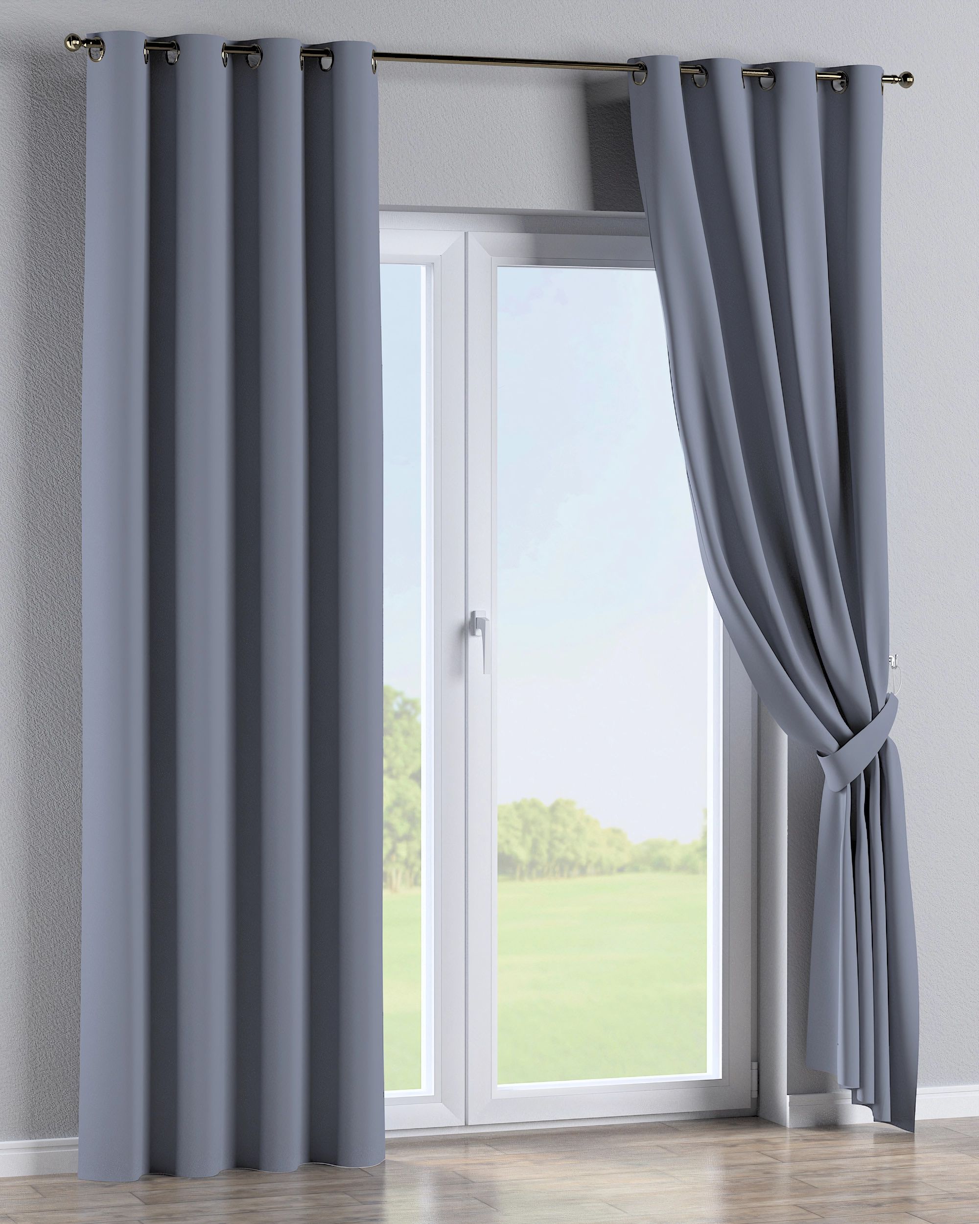 Rideau à œillets 1 pièce couleur gris tissu black-out (hover)