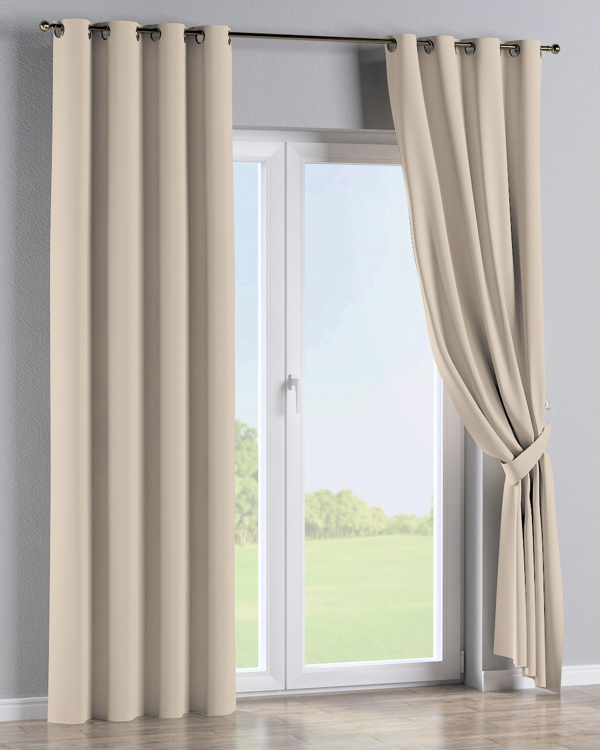 Rideau à œillets 1 pièce couleur beige tissu black-out (hover)