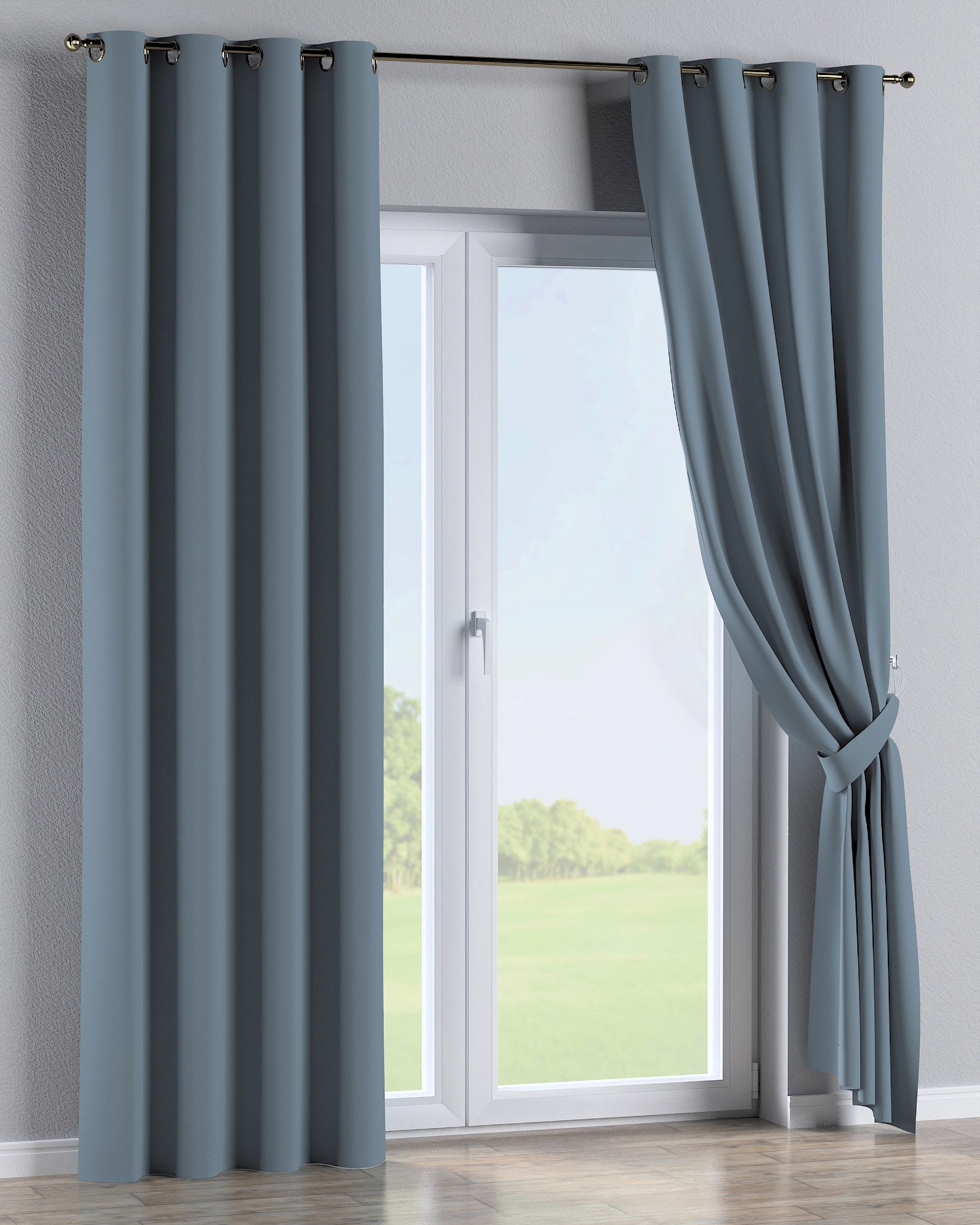 Rideau à œillets 1 pièce couleur bleu tissu black-out (hover)