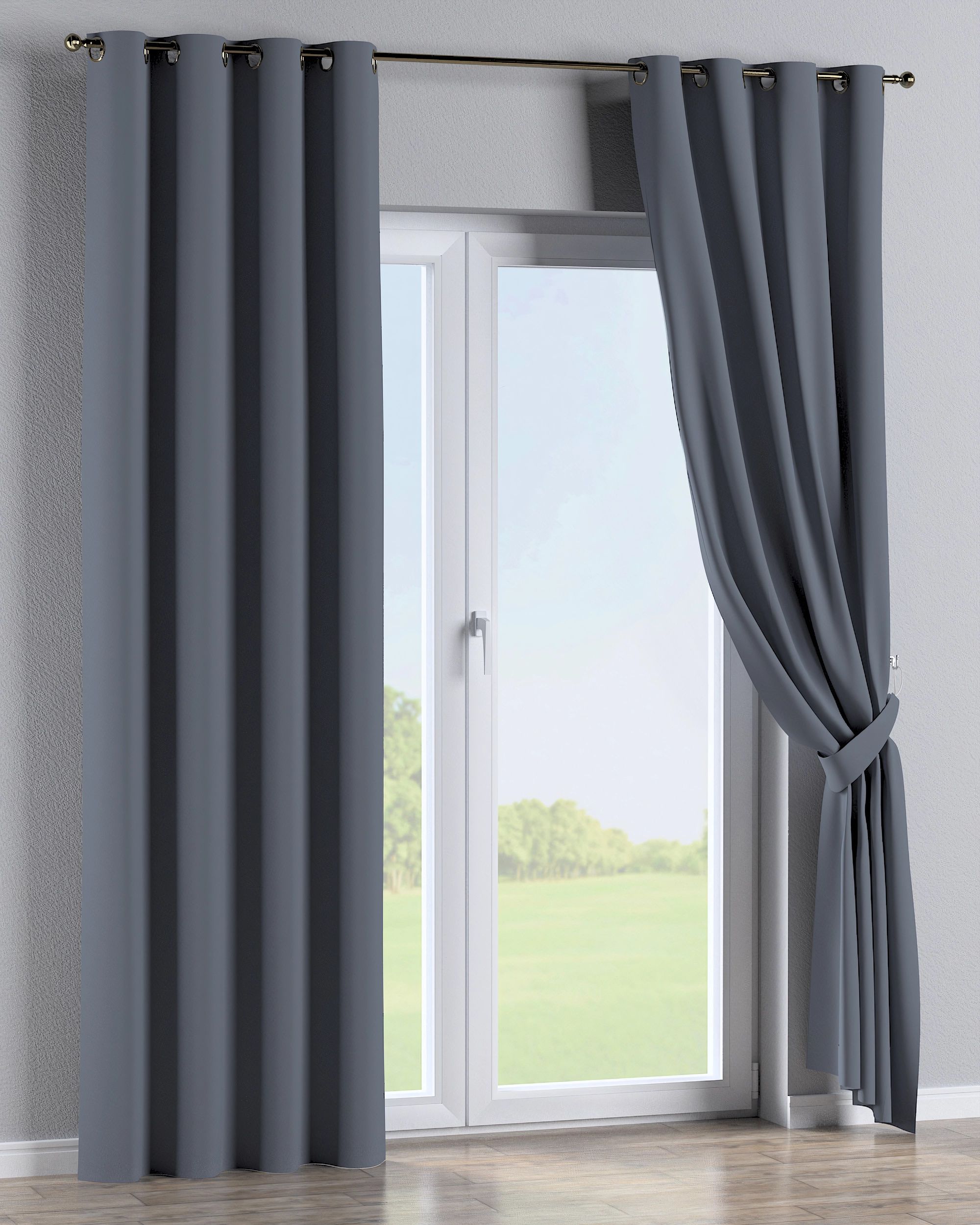 Rideau à œillets 1 pièce couleur gris tissu black-out (hover)