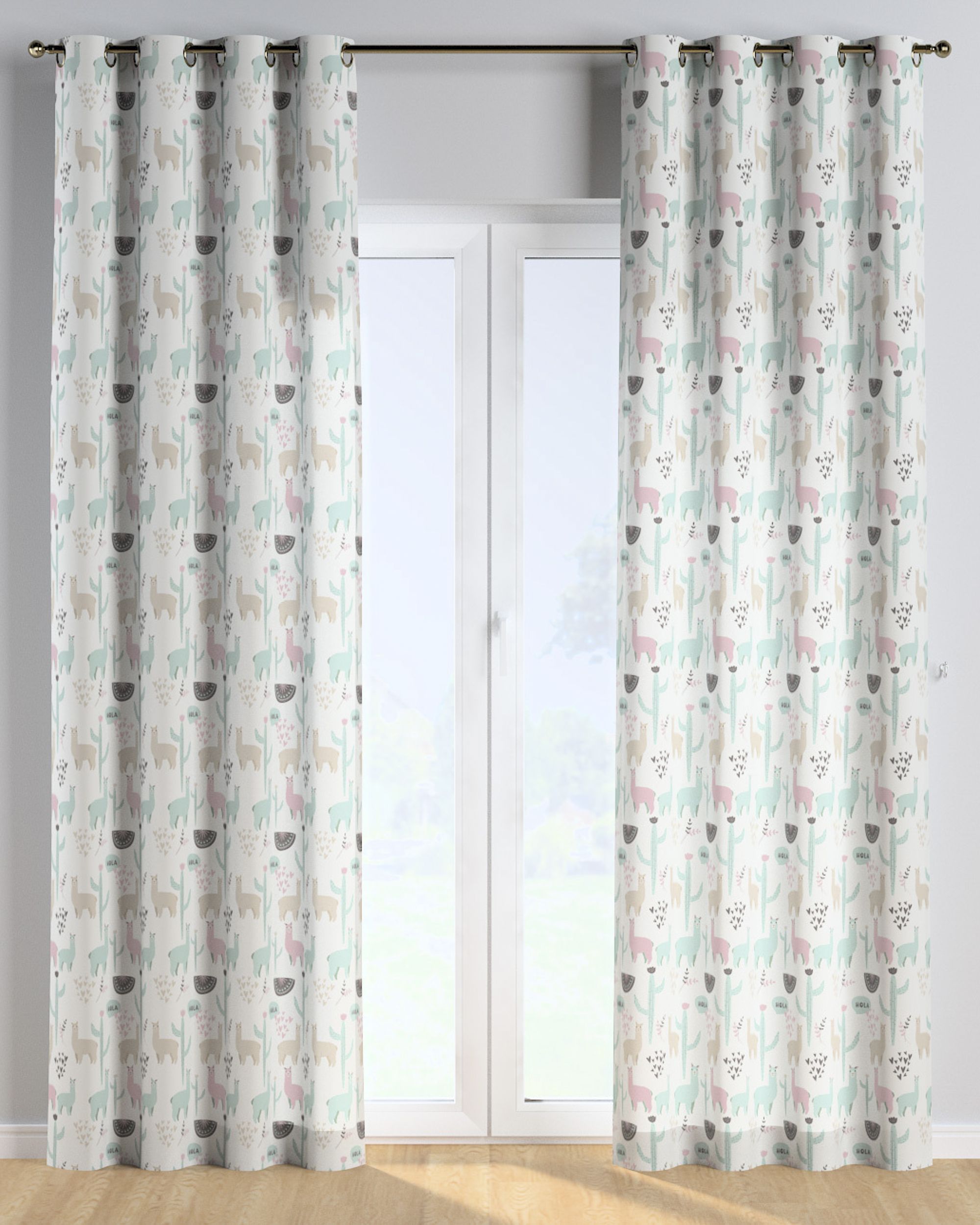 Rideau à œillets 1 pièce couleur vert tissu à motifs (hover)