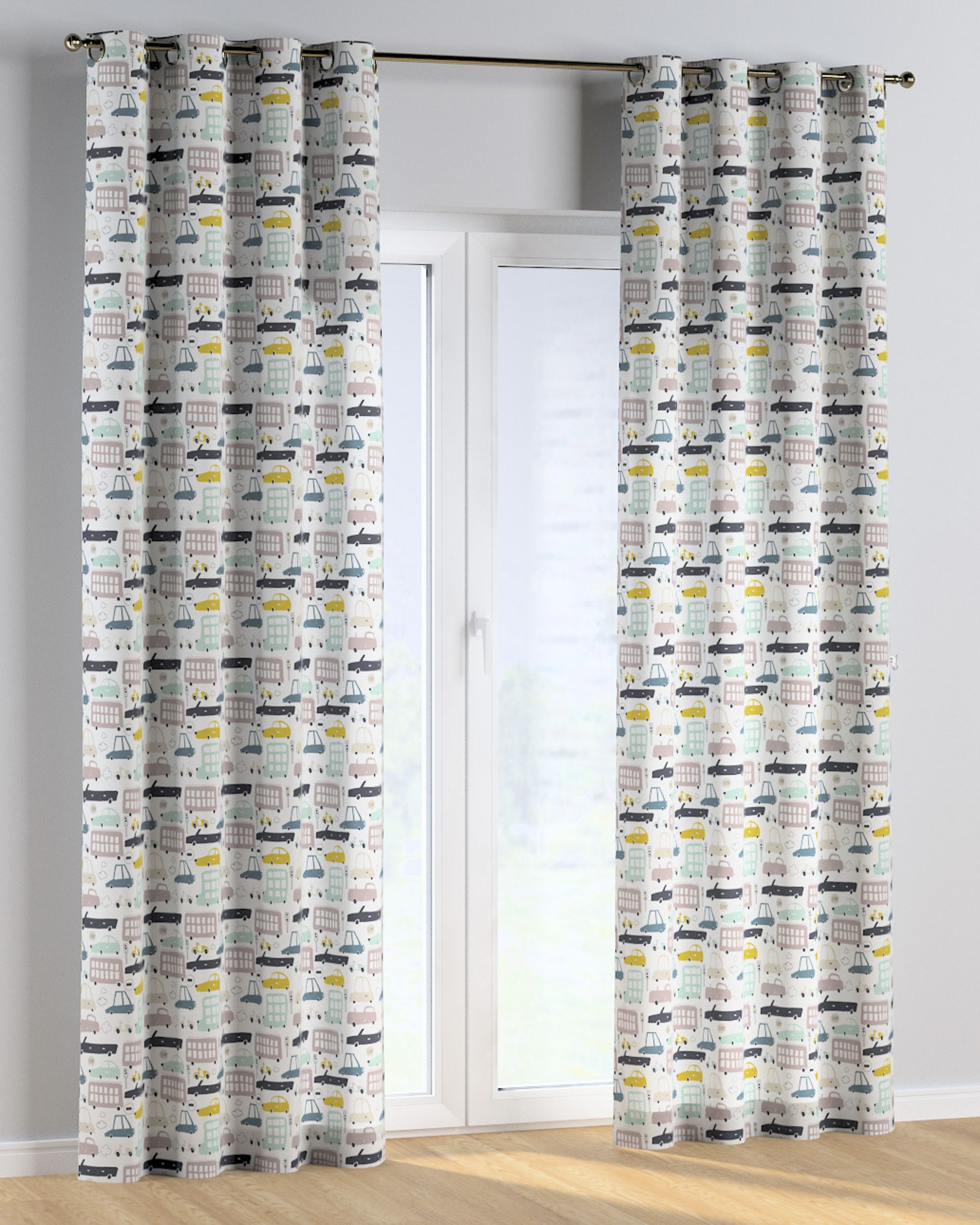 Rideau à œillets 1 pièce couleur beige tissu à motifs
