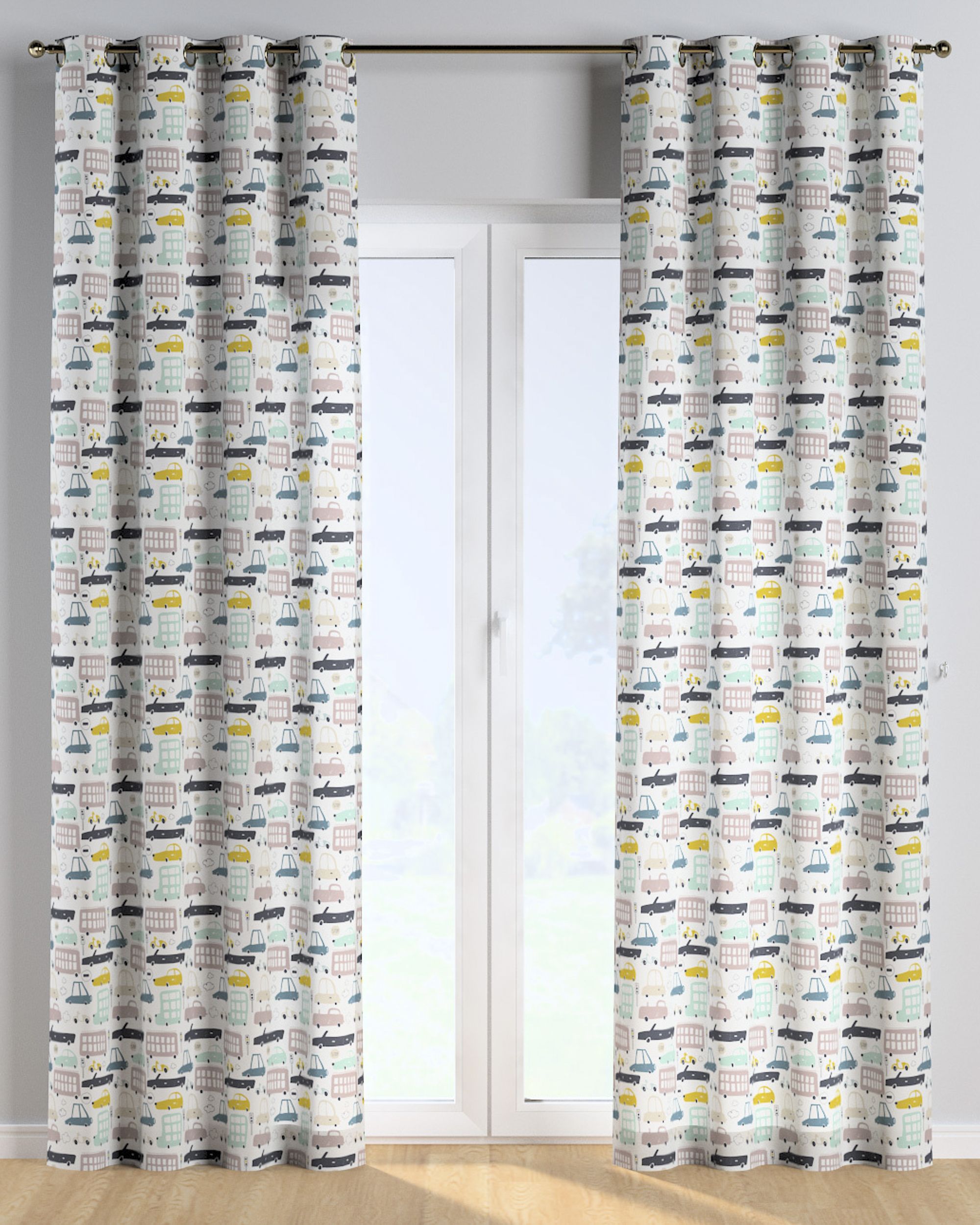 Rideau à œillets 1 pièce couleur beige tissu à motifs (hover)