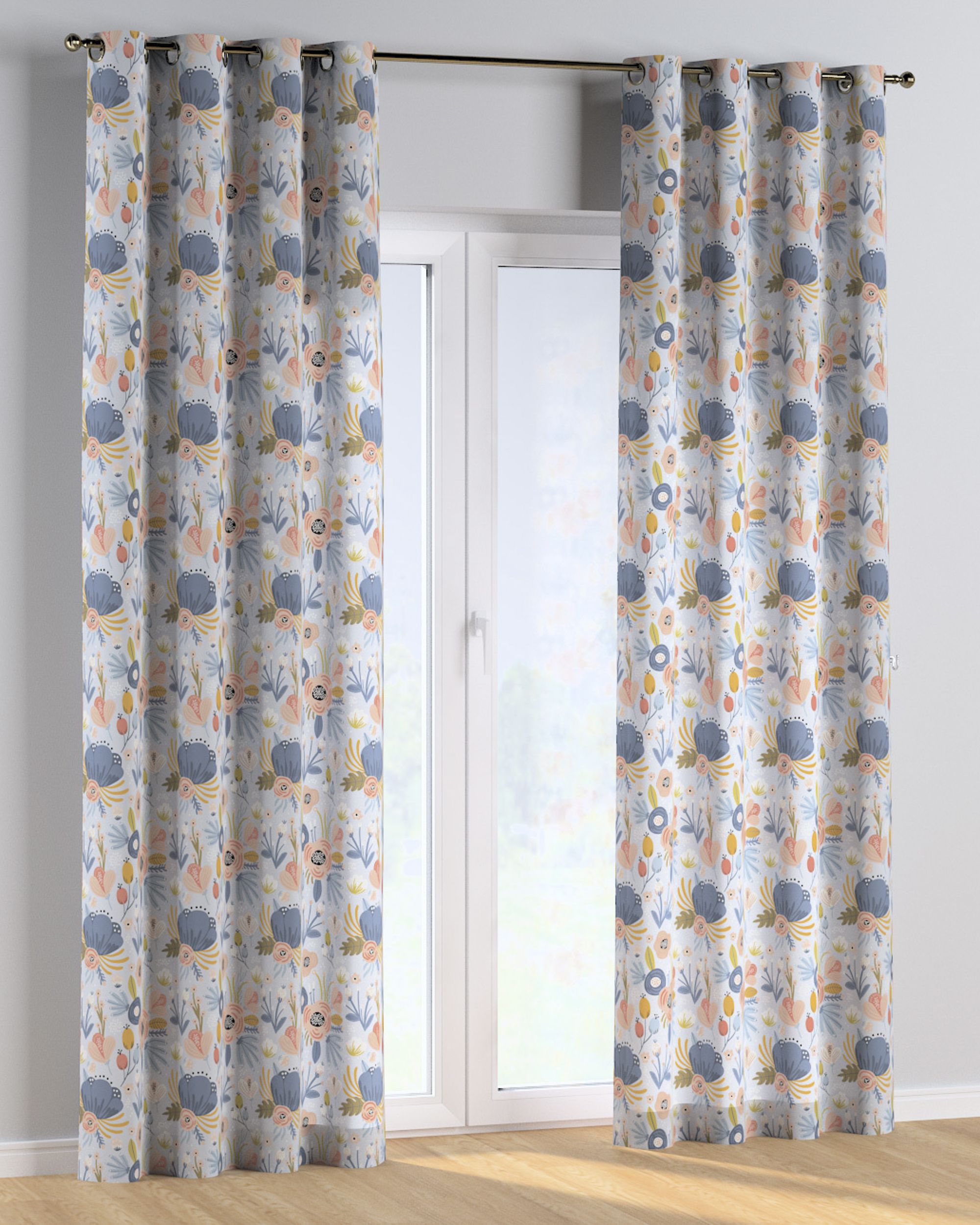 Rideau à œillets 1 pièce couleur bleu tissu à motifs