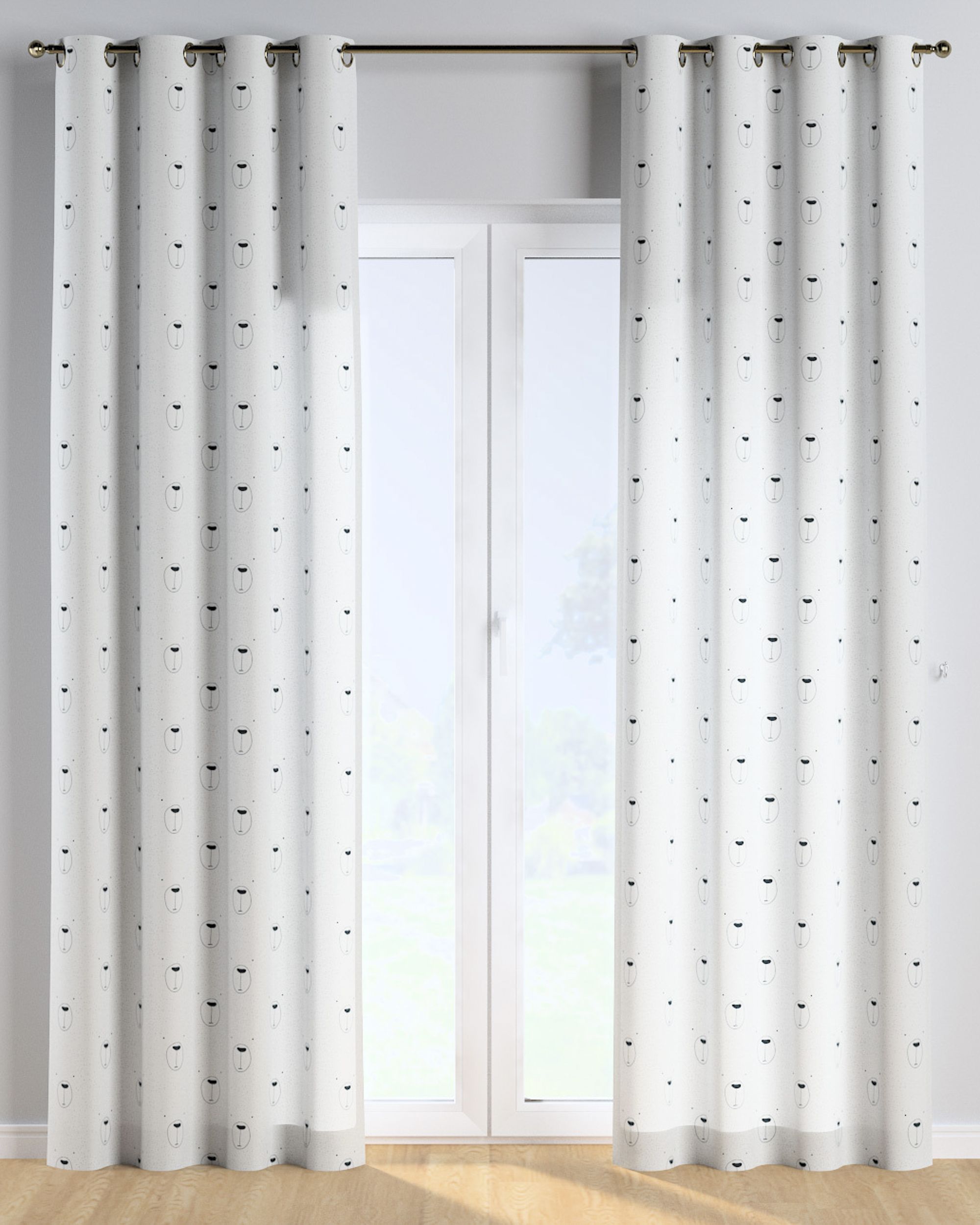 Rideau à œillets 1 pièce couleur blanc tissu à motifs (hover)