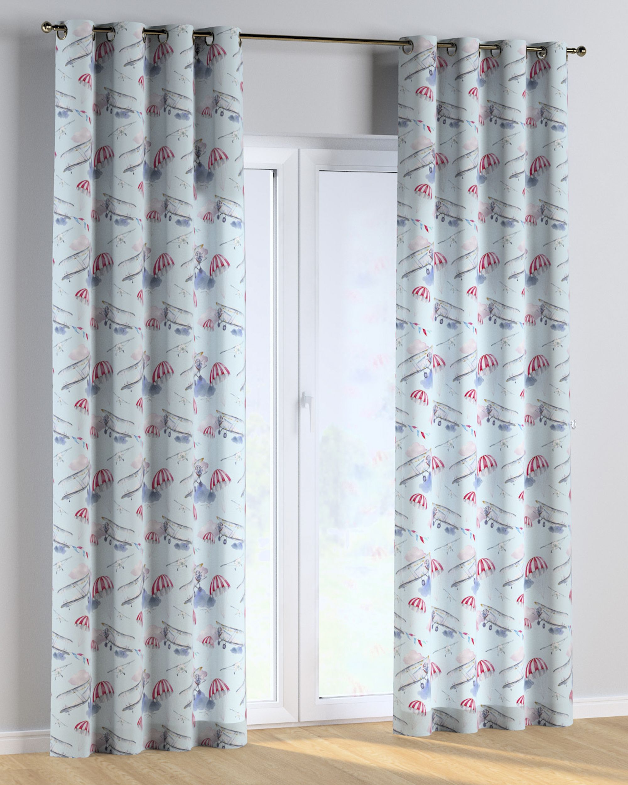 Rideau à œillets 1 pièce couleur bleu tissu à motifs