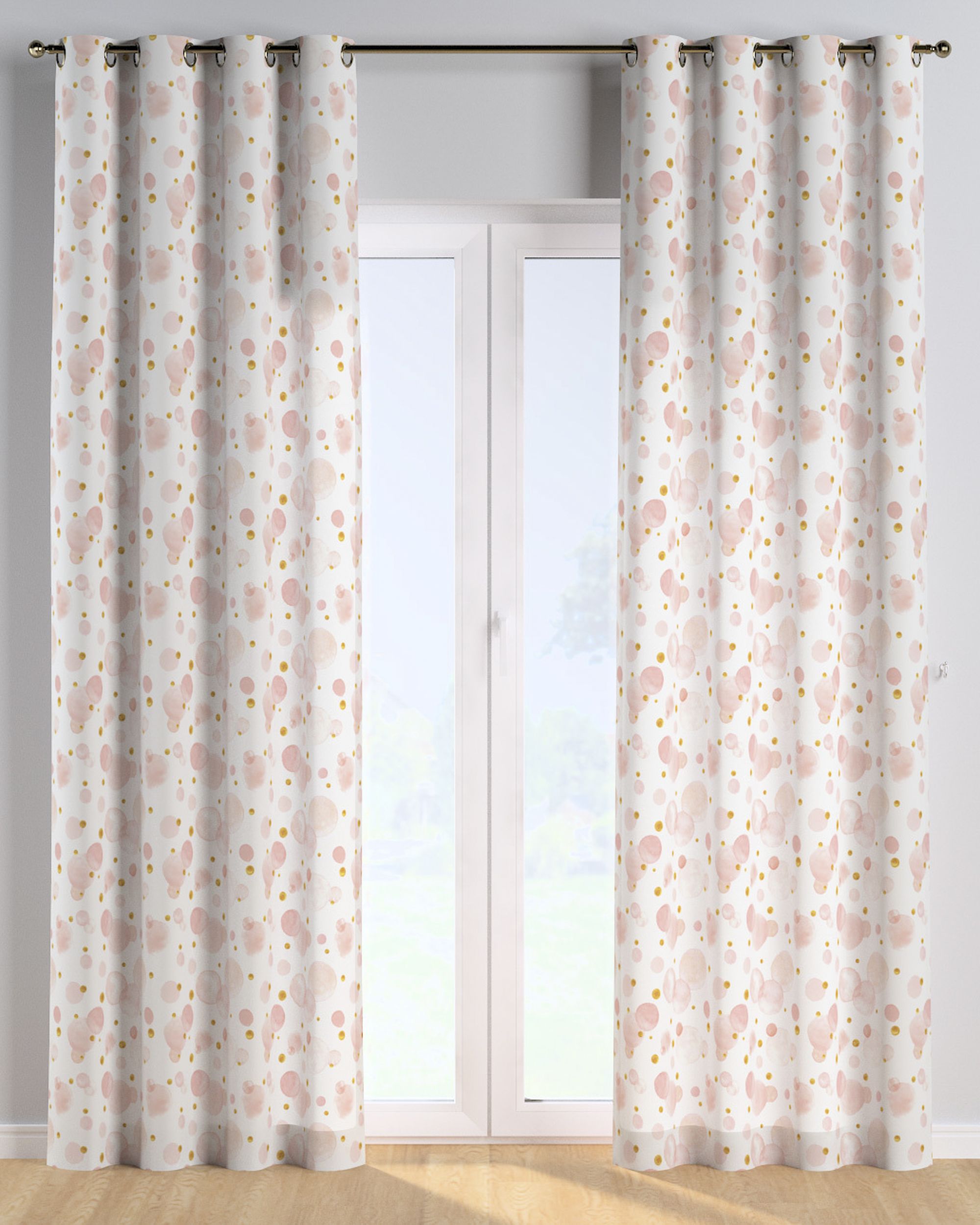 Rideau à œillets 1 pièce couleur rose tissu à motifs (hover)