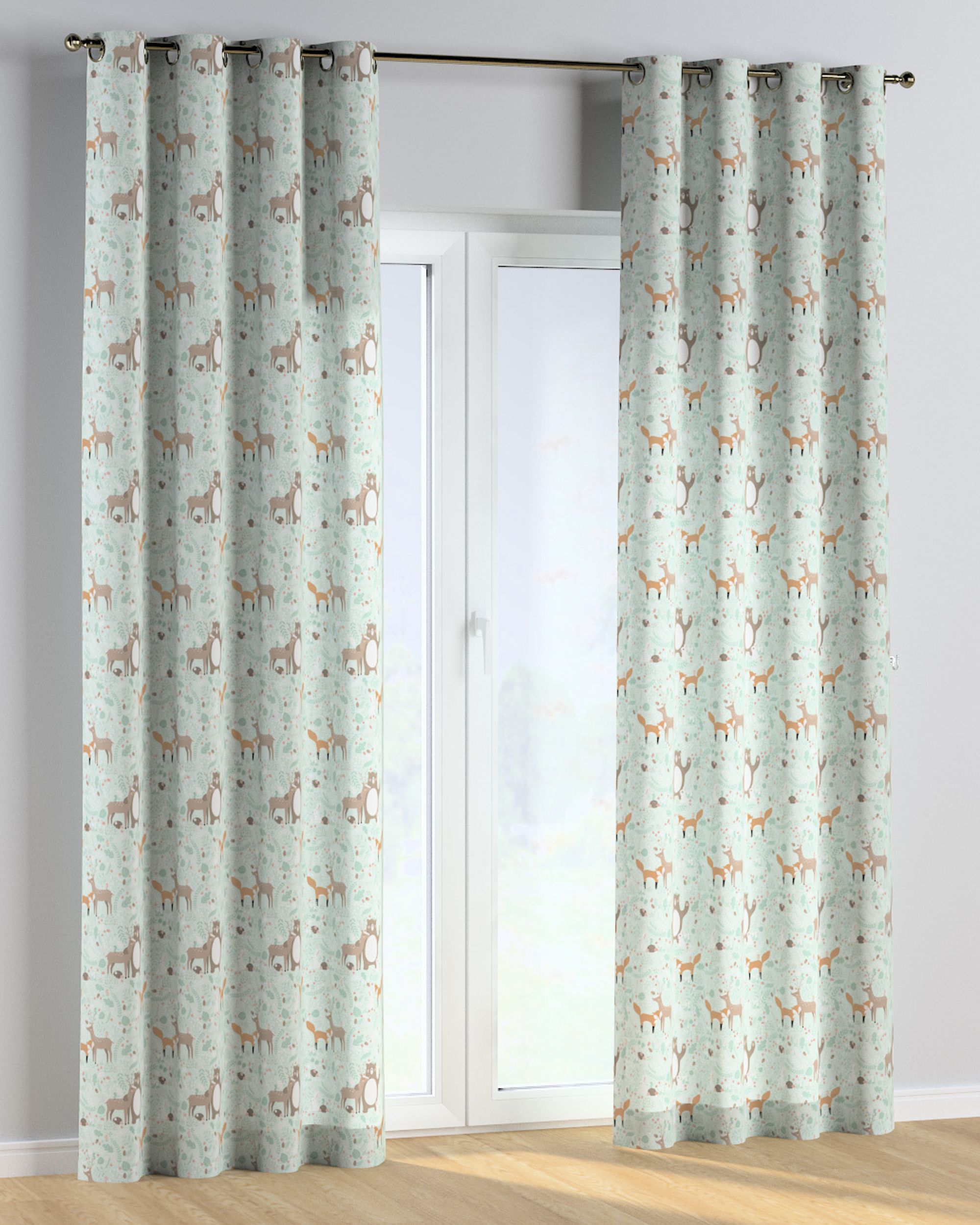Rideau à œillets 1 pièce couleur vert tissu à motifs