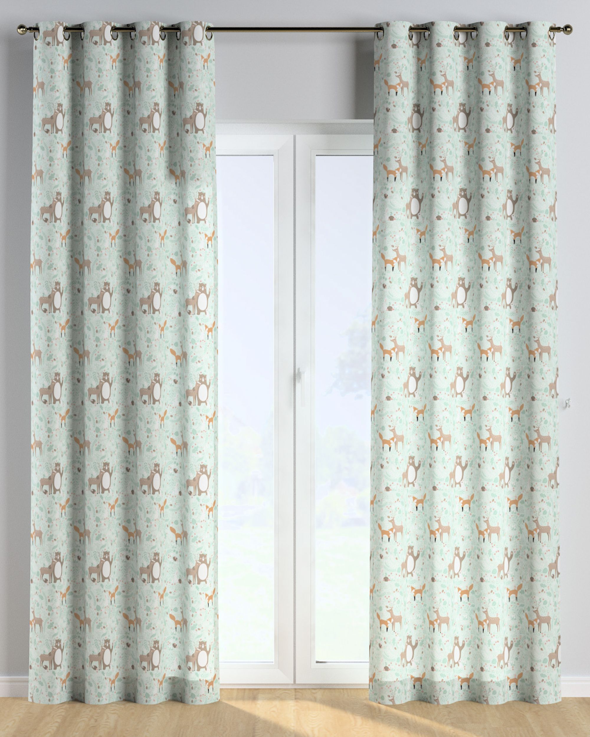 Rideau à œillets 1 pièce couleur vert tissu à motifs (hover)