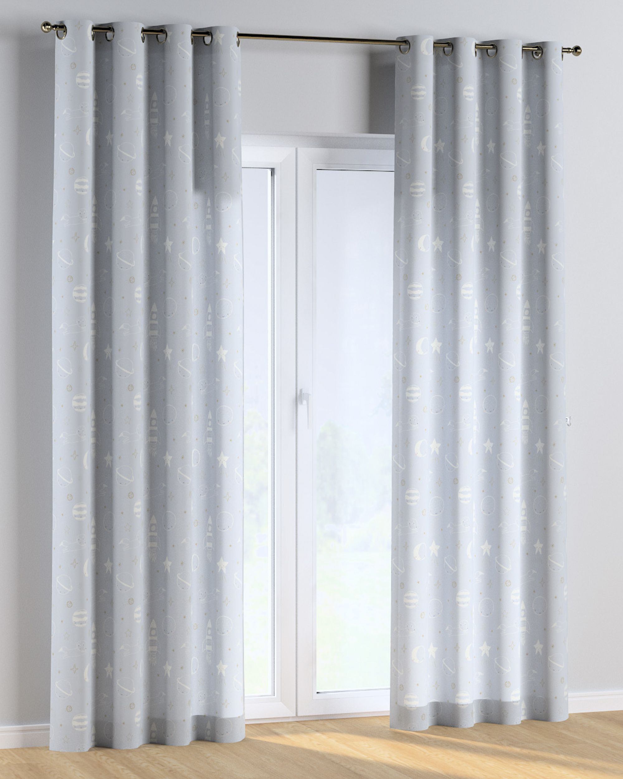 Rideau à œillets 1 pièce couleur bleu tissu à motifs
