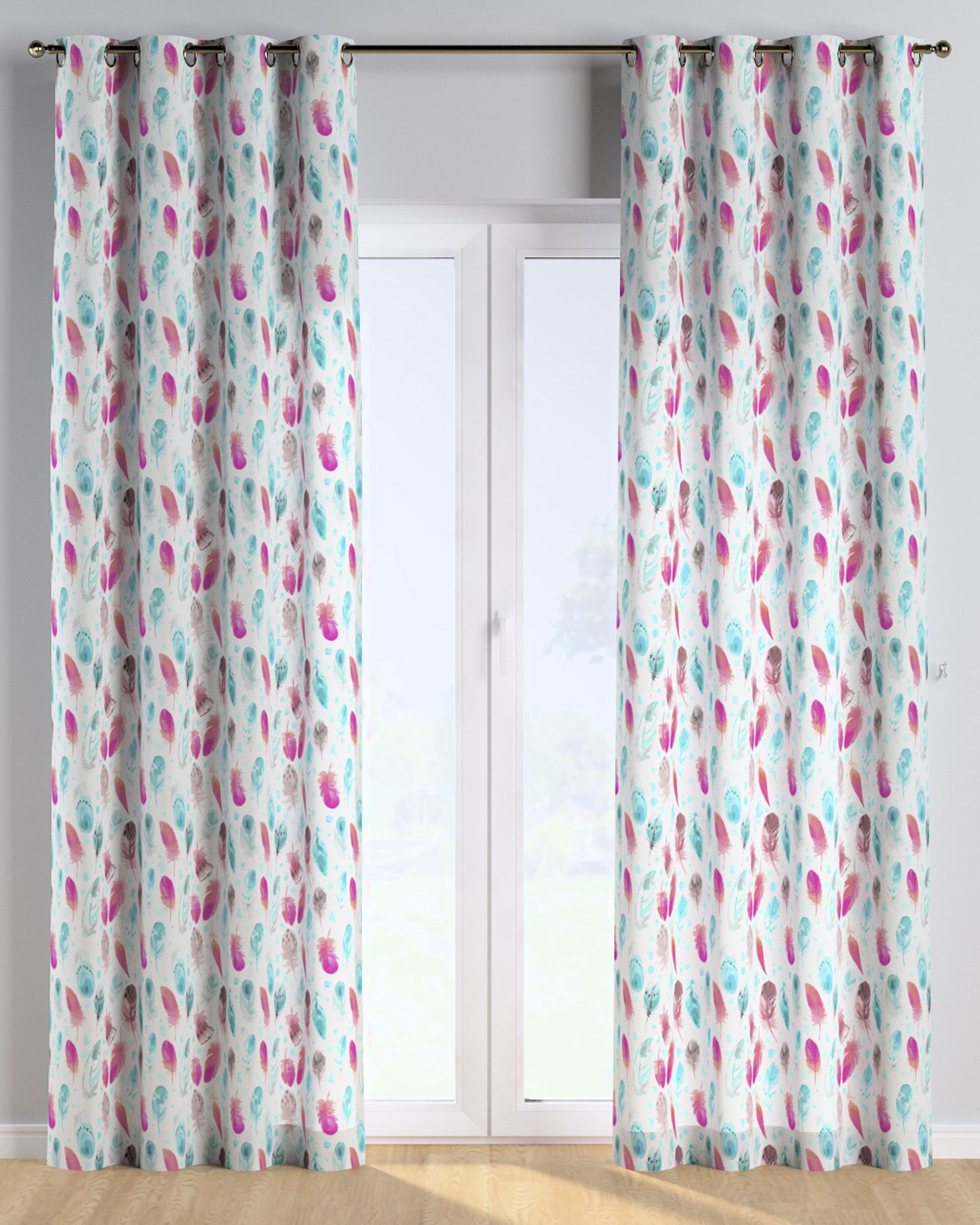 Rideau à œillets 1 pièce couleur bleu tissu à motifs (hover)