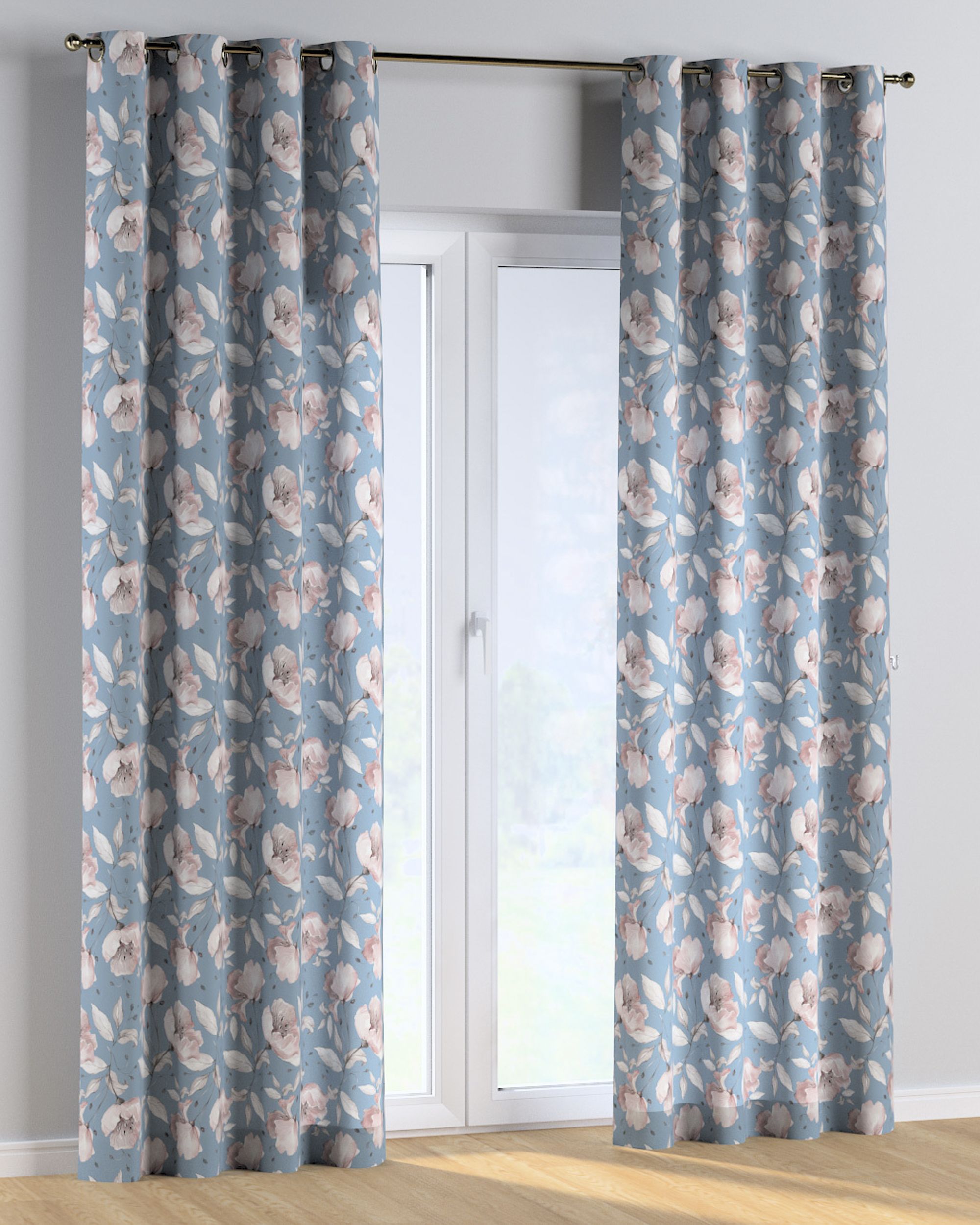 Rideau à œillets 1 pièce couleur bleu tissu à motifs